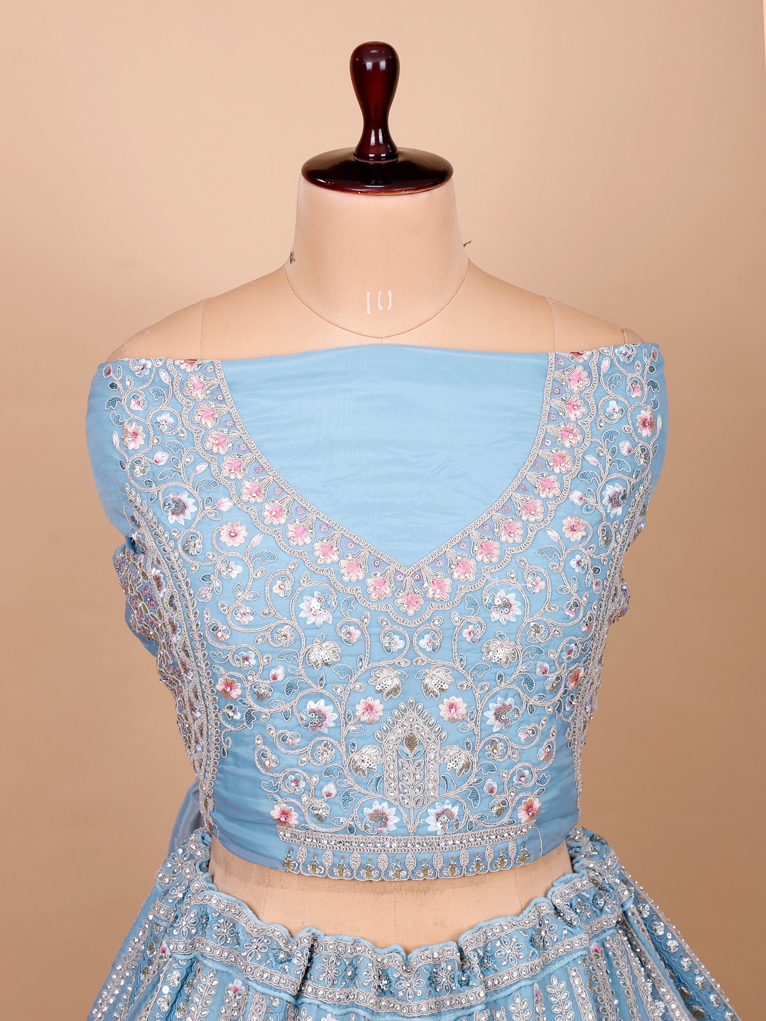 Powder Blue Lehenga With Intricate Hand & Bead Work