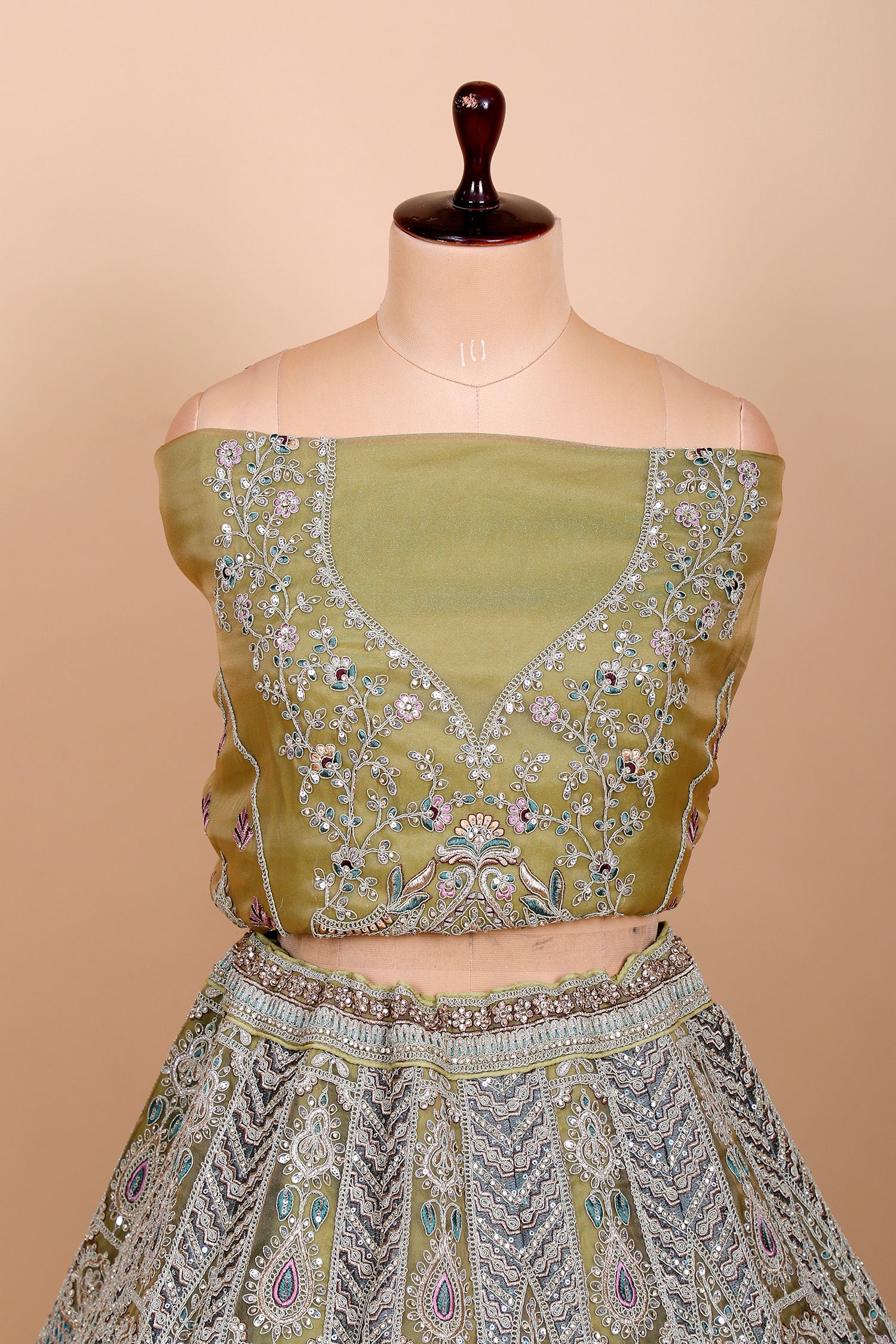 Green Shimmer Lehenga With Sequin Embroidery