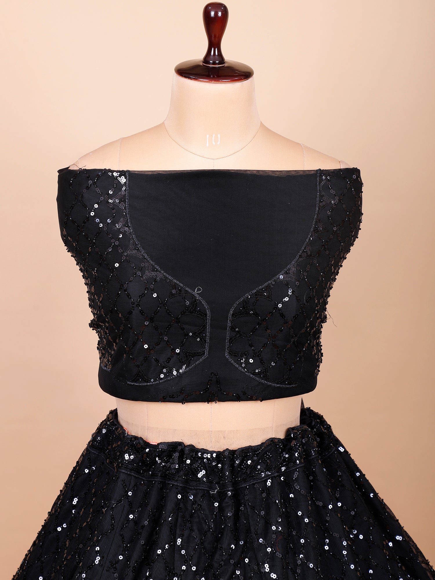 Black Net Lehenga With Sequins
