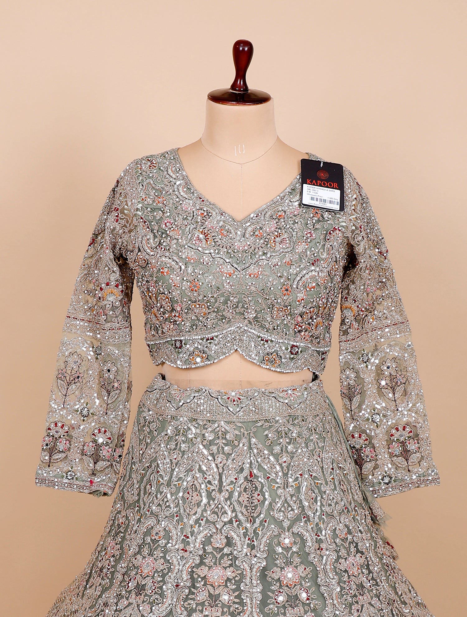 Sea Green Net Lehenga With Mirror Sequins