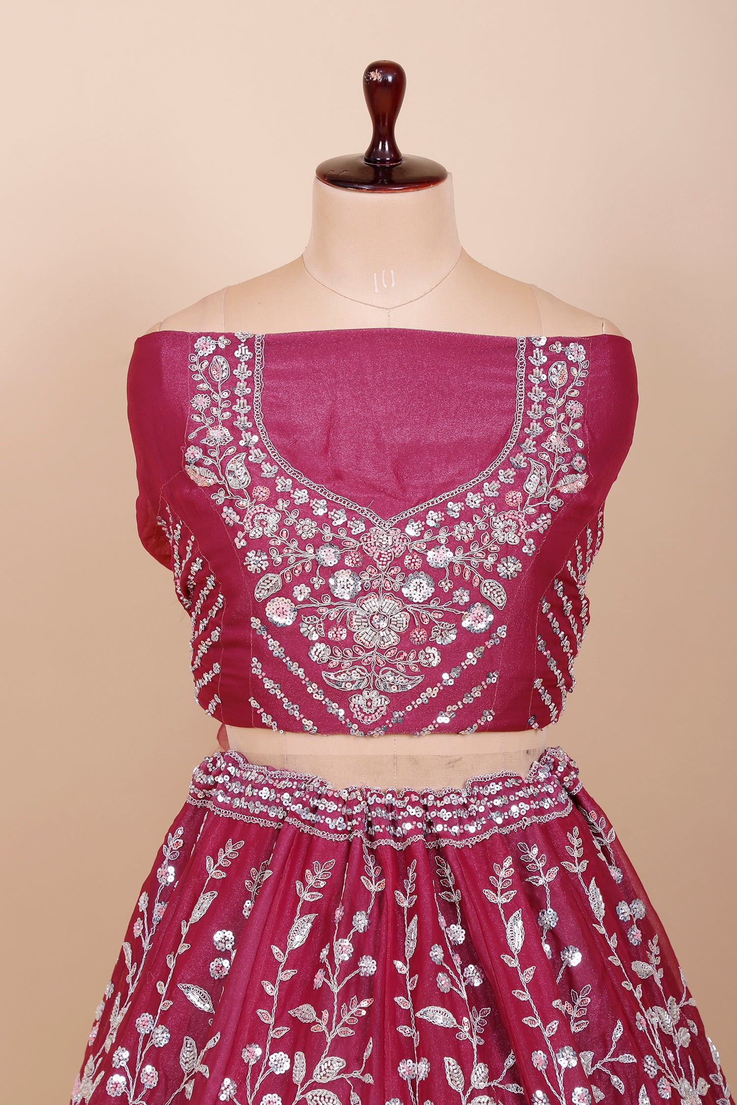 Red-Purple Shimmer Lehenga With Sequins