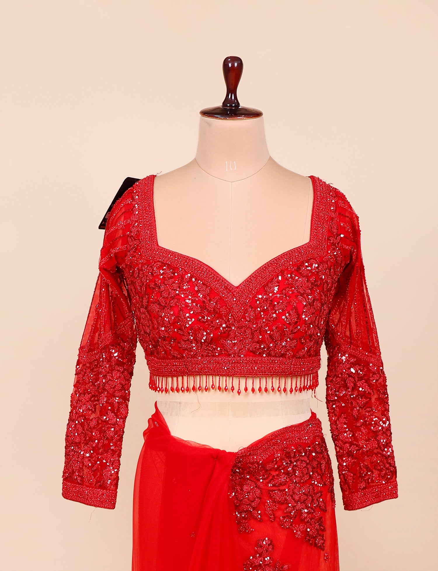 Red Sequin Thread Embroidered Readymade Blouse Saree