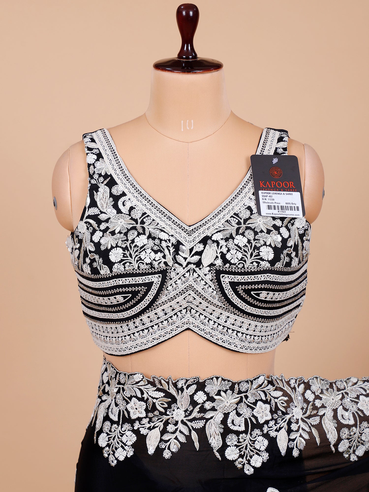 Black Saree With Silver Codding Work