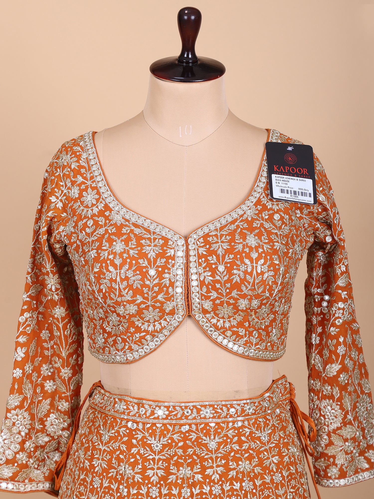 Orange Georgette Lehenga With Jarkan Work