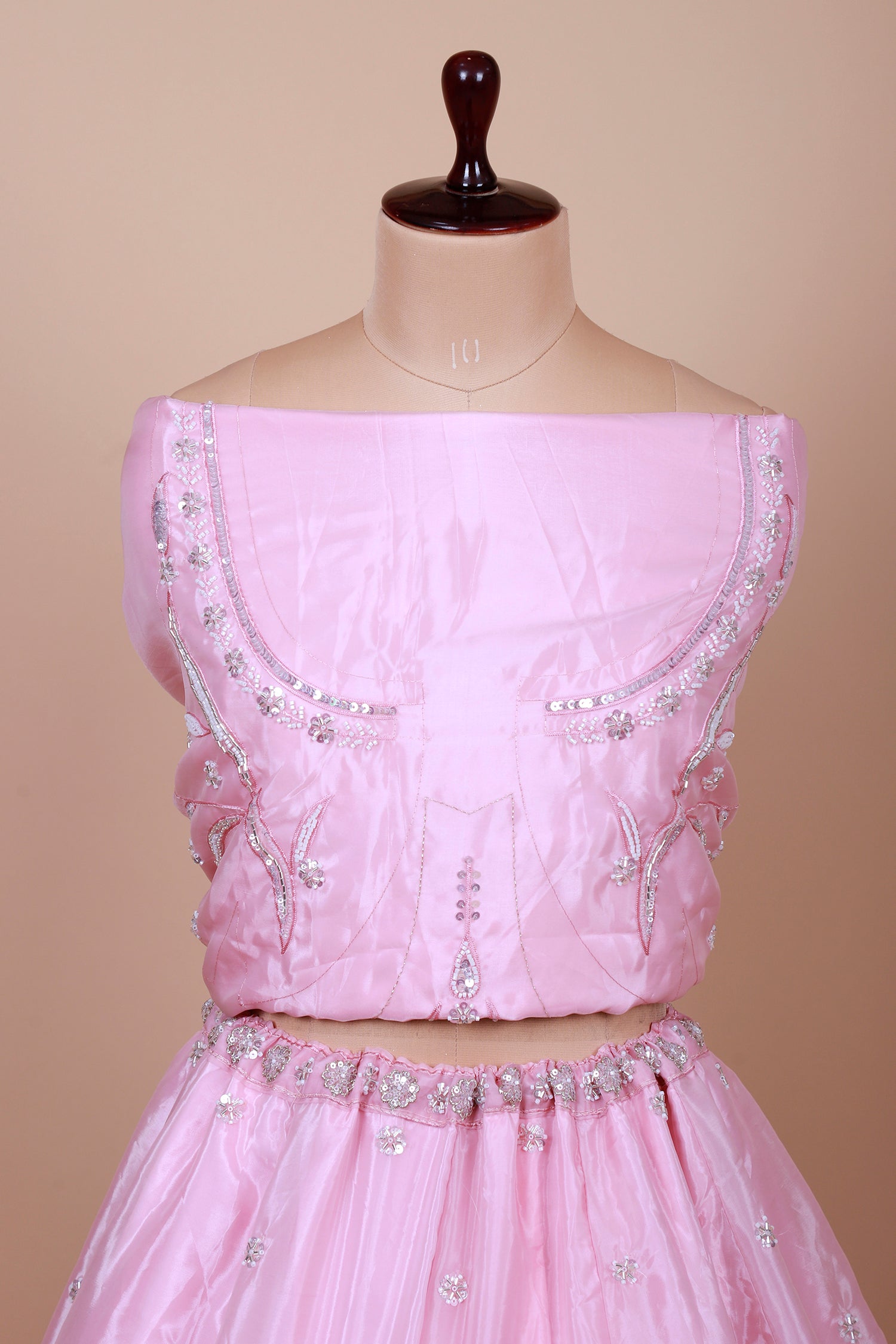 Pink Net Lehenga With Sequins Embroidery