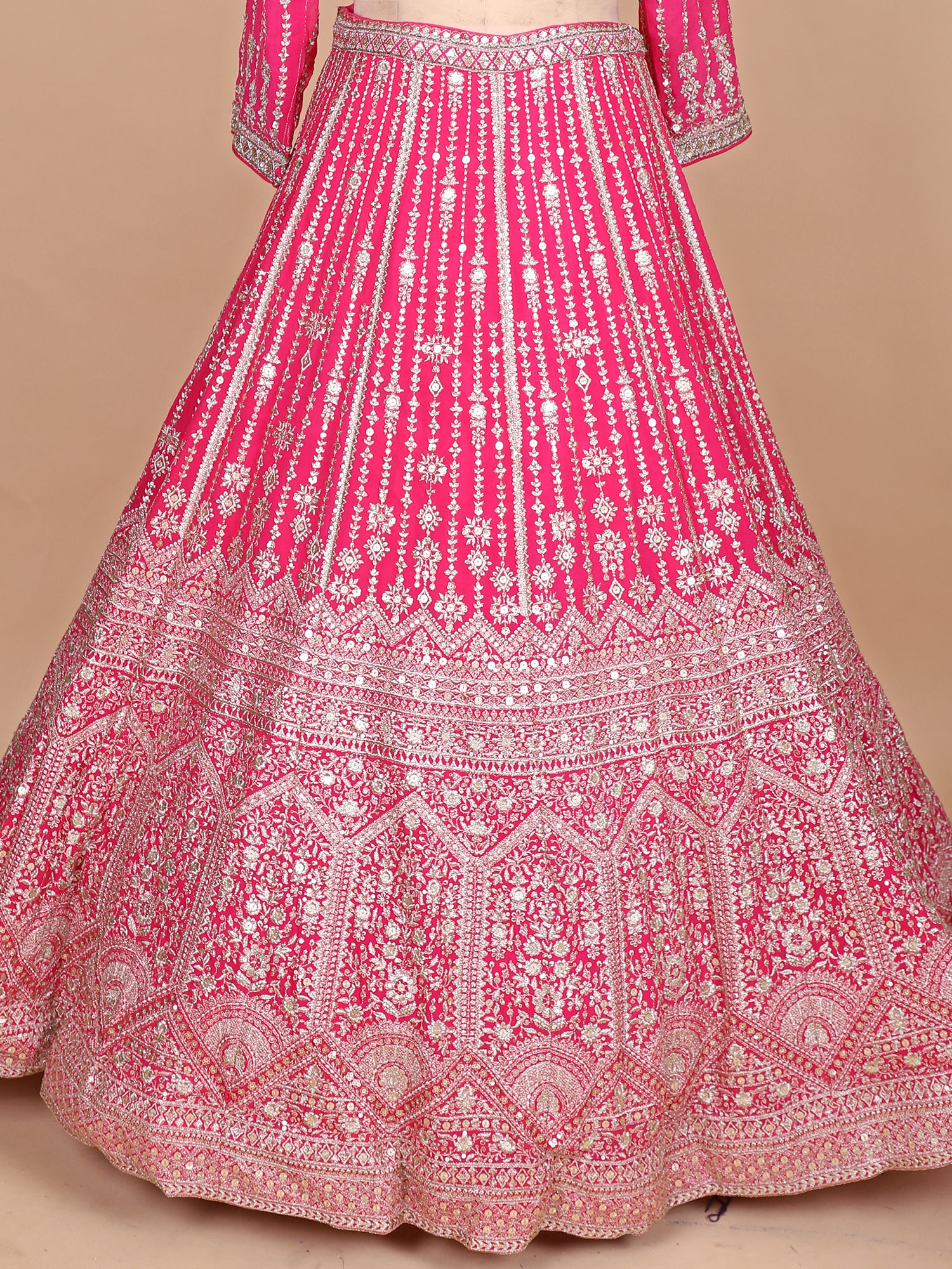 Hot Pink Georgette Lehenga With Jarkan Hand Embroidery