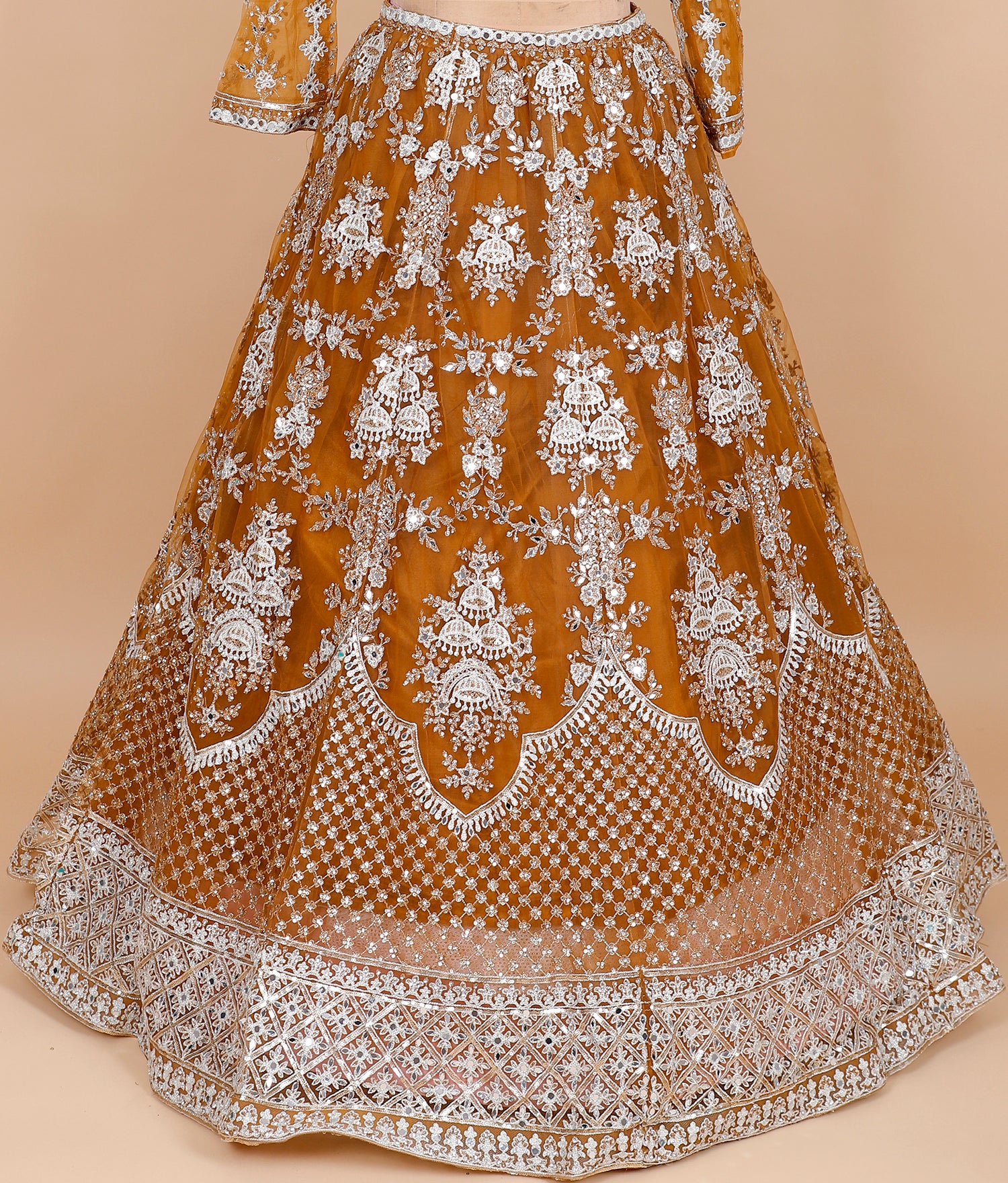 Mustard Net Embroidered Crop Top With Sequins Work