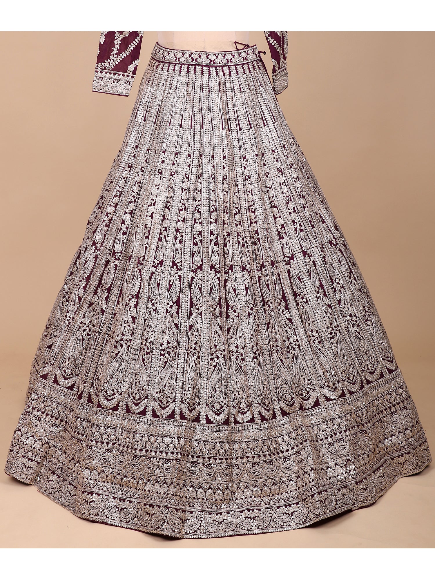 Royal Maroon Georgette Embroidered Lehenga