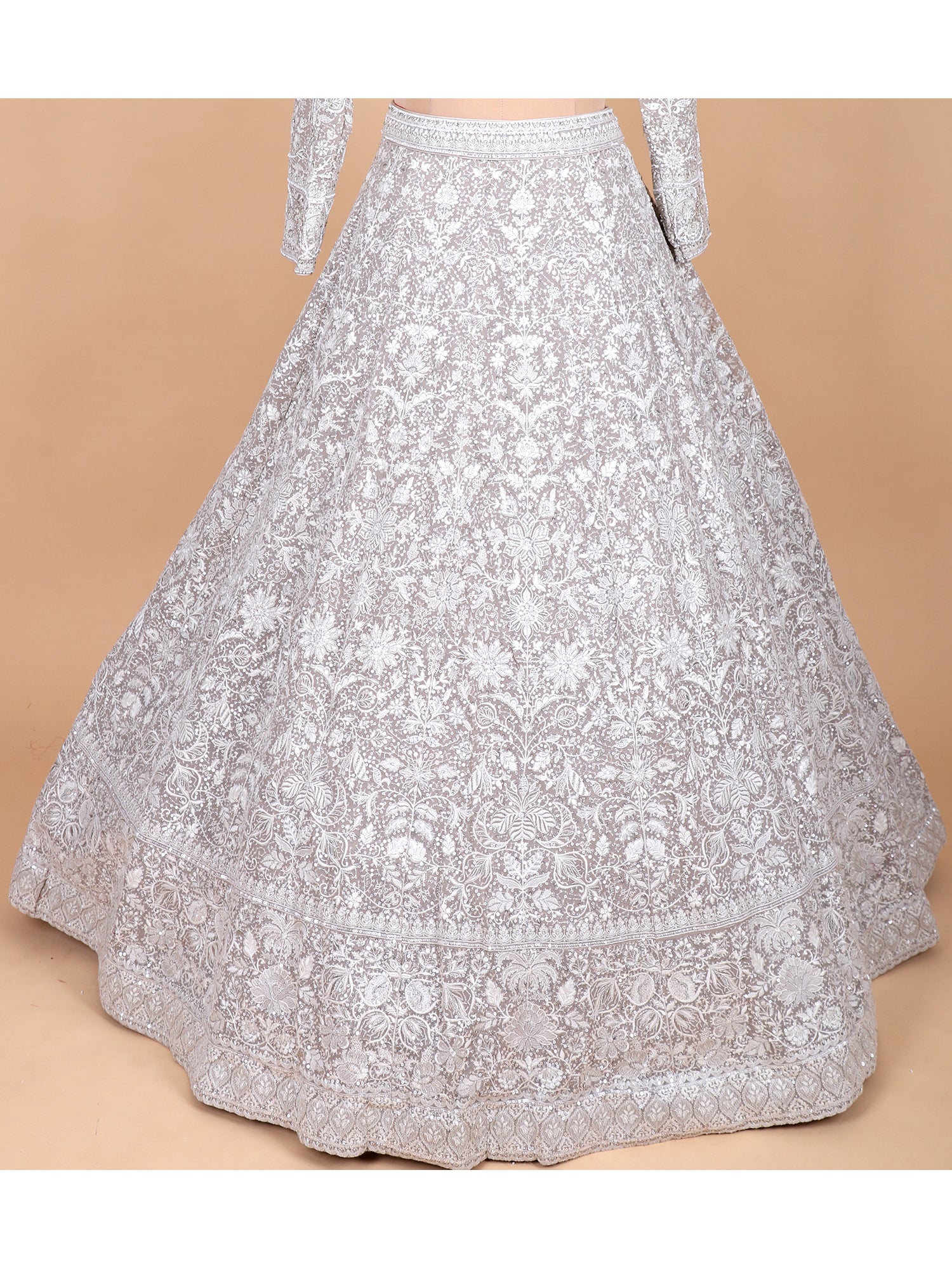 Grey Georgette Embroidered Lehenga Set