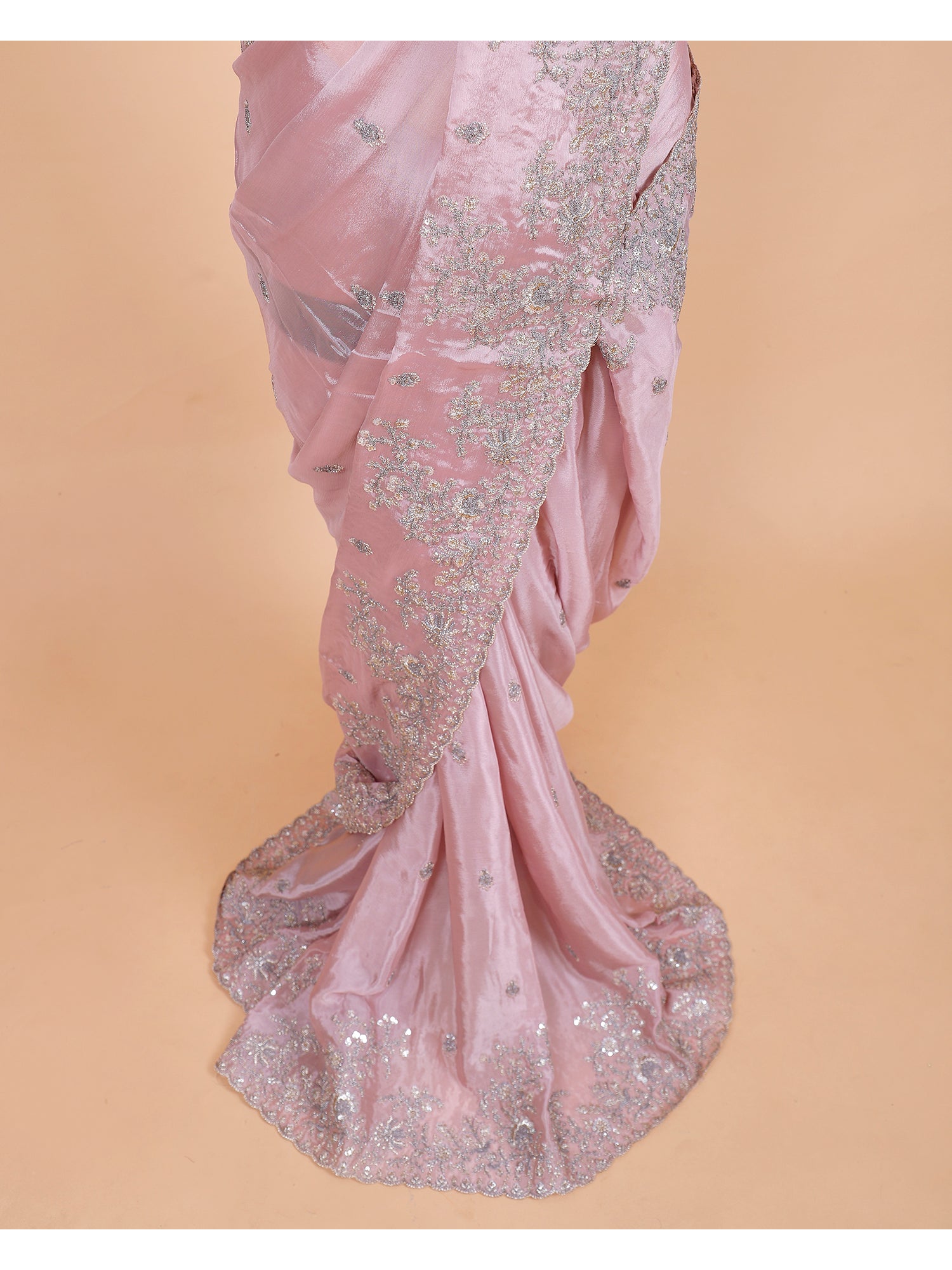 Baby Pink Chinon Silk Sequin Saree