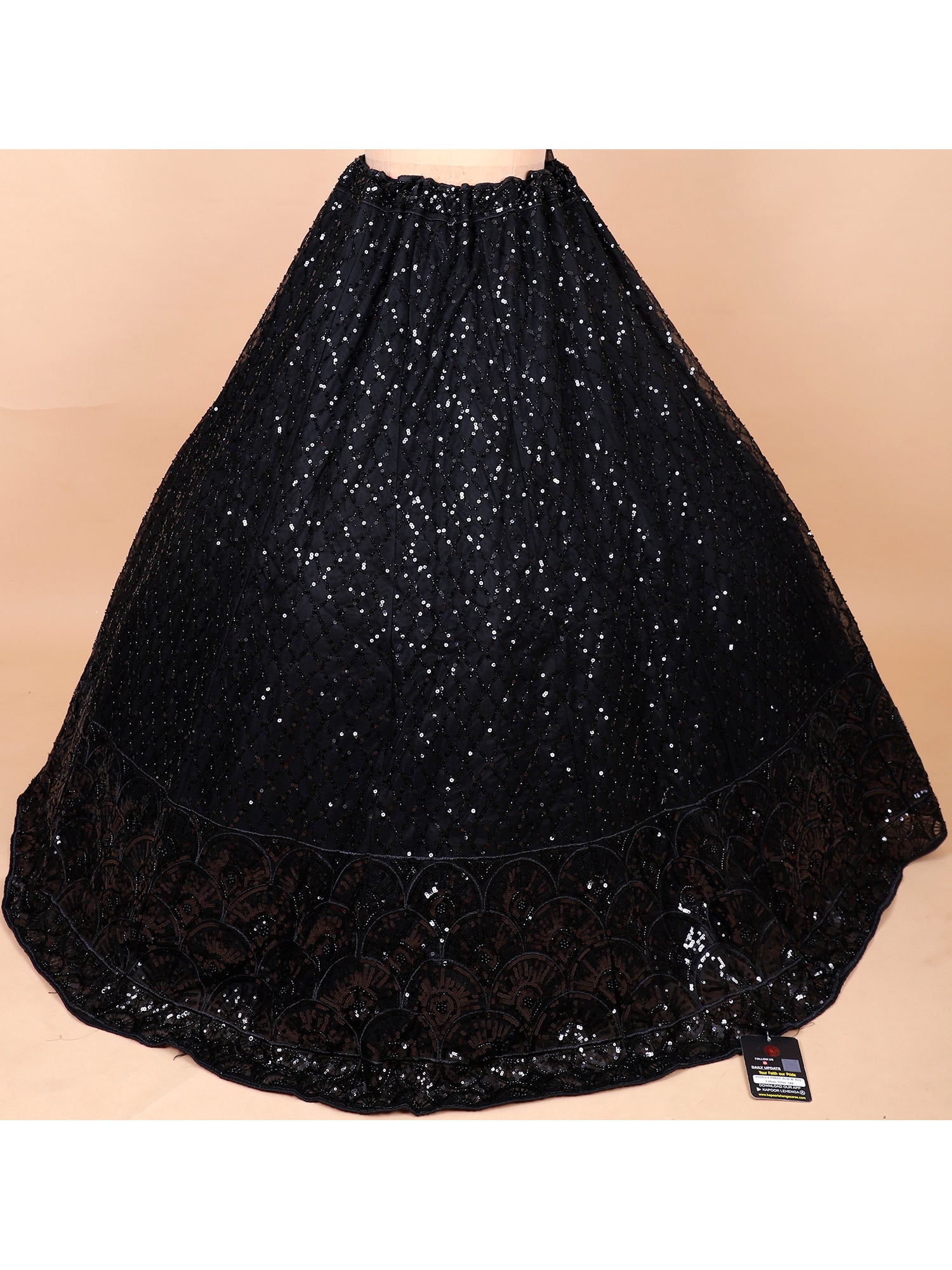 Black Net Lehenga With Sequins