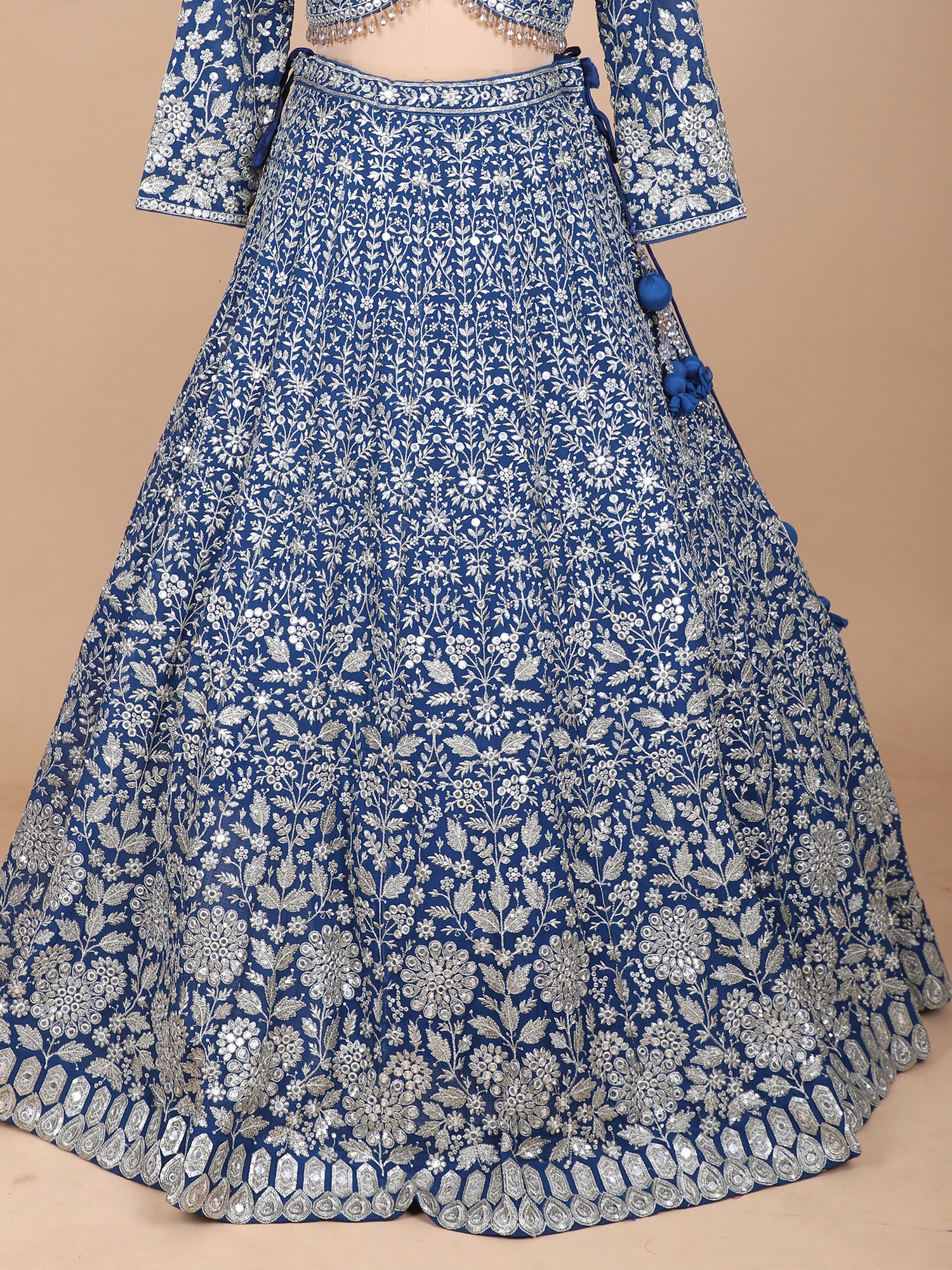 Dark Blue Party Wear Lehenga With Hand Embroidery