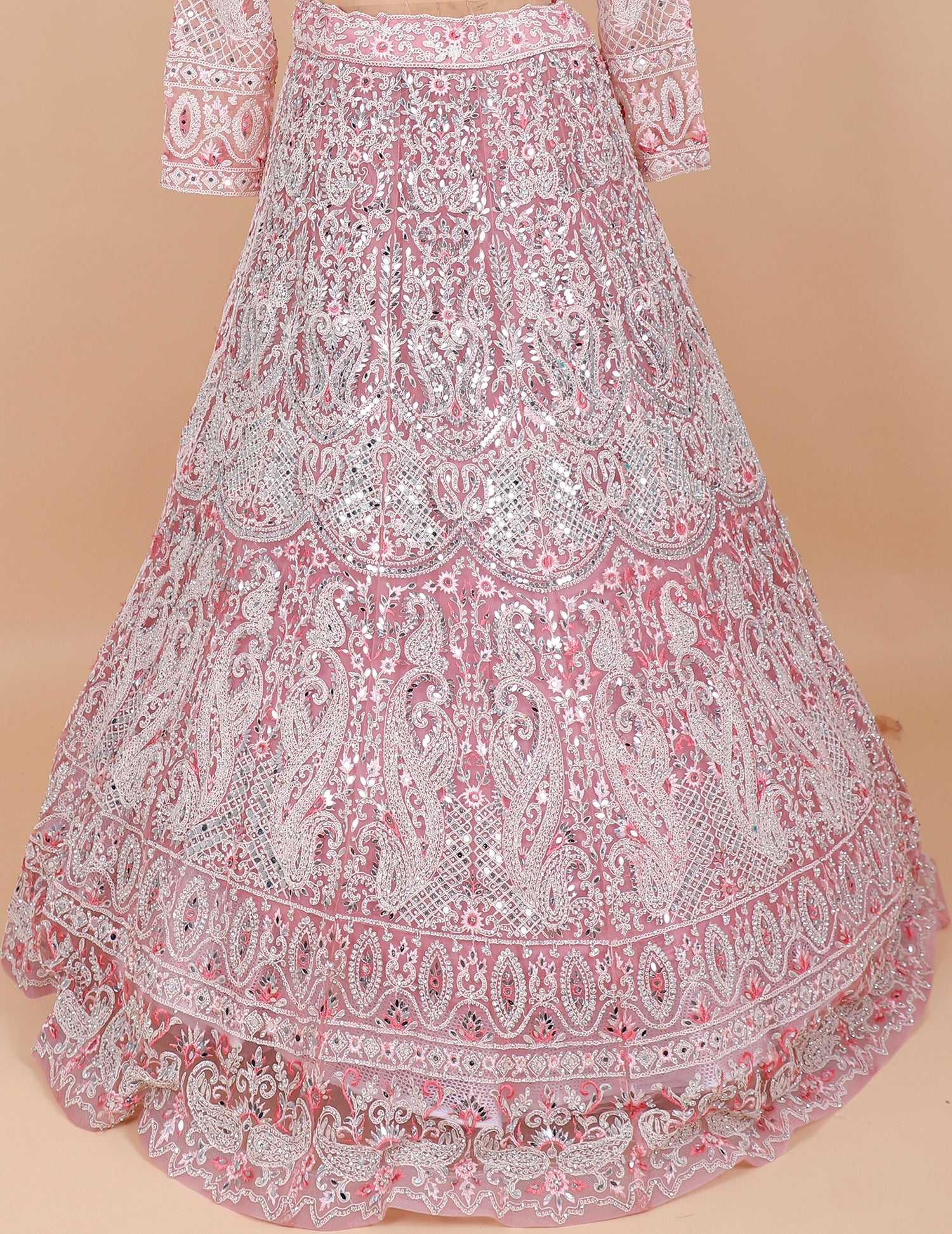 Baby Pink Heavy Net Embroidered Crop Top