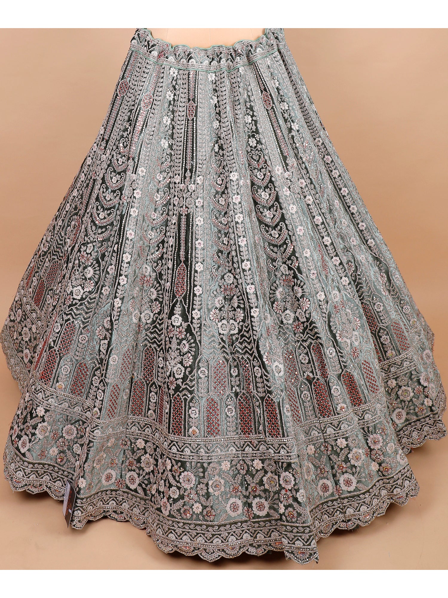 Pista Velvet Lehenga With Jarkan Work