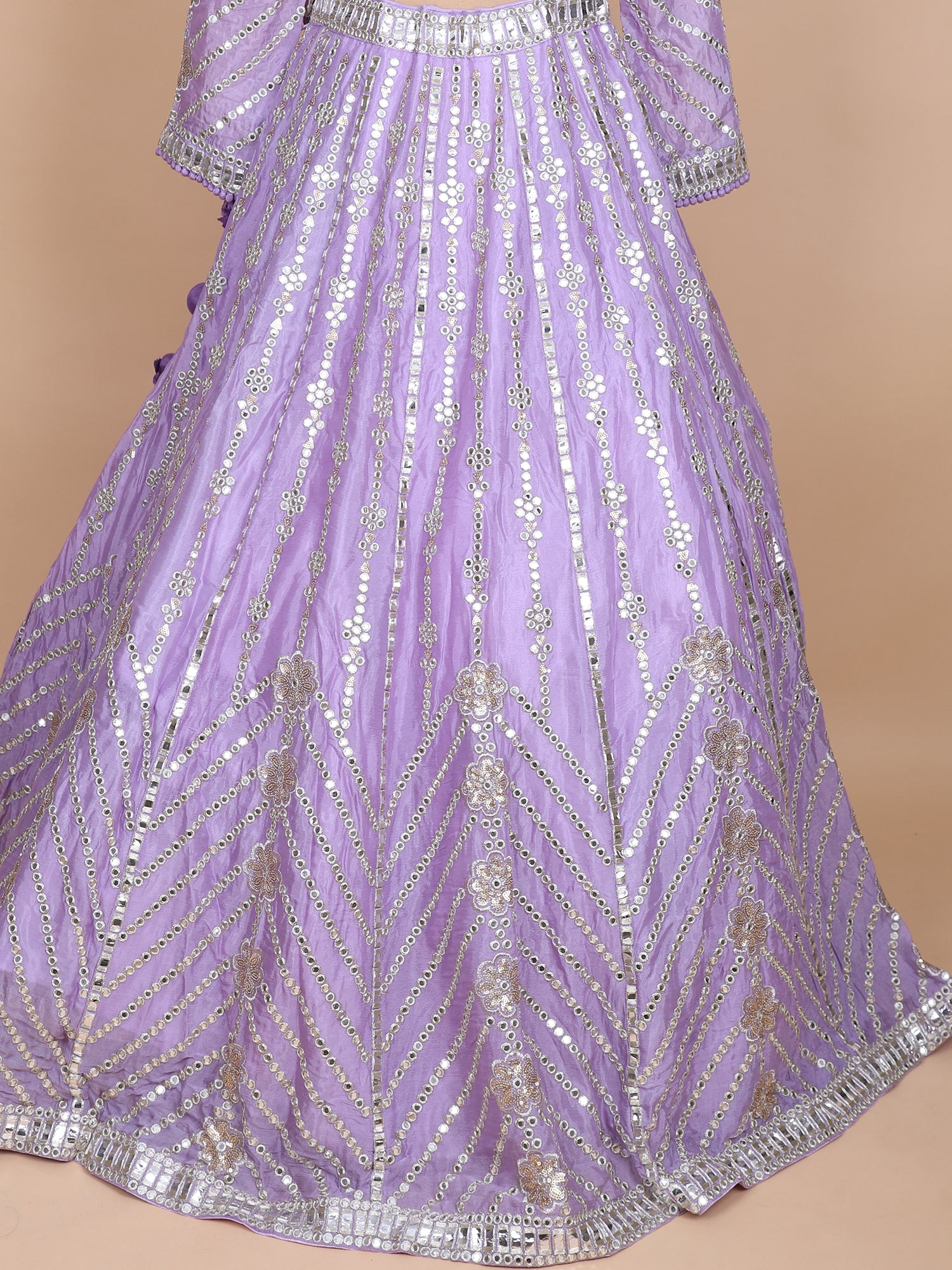 Elegant Lavender Silk Lehenga With Hand Embroidery