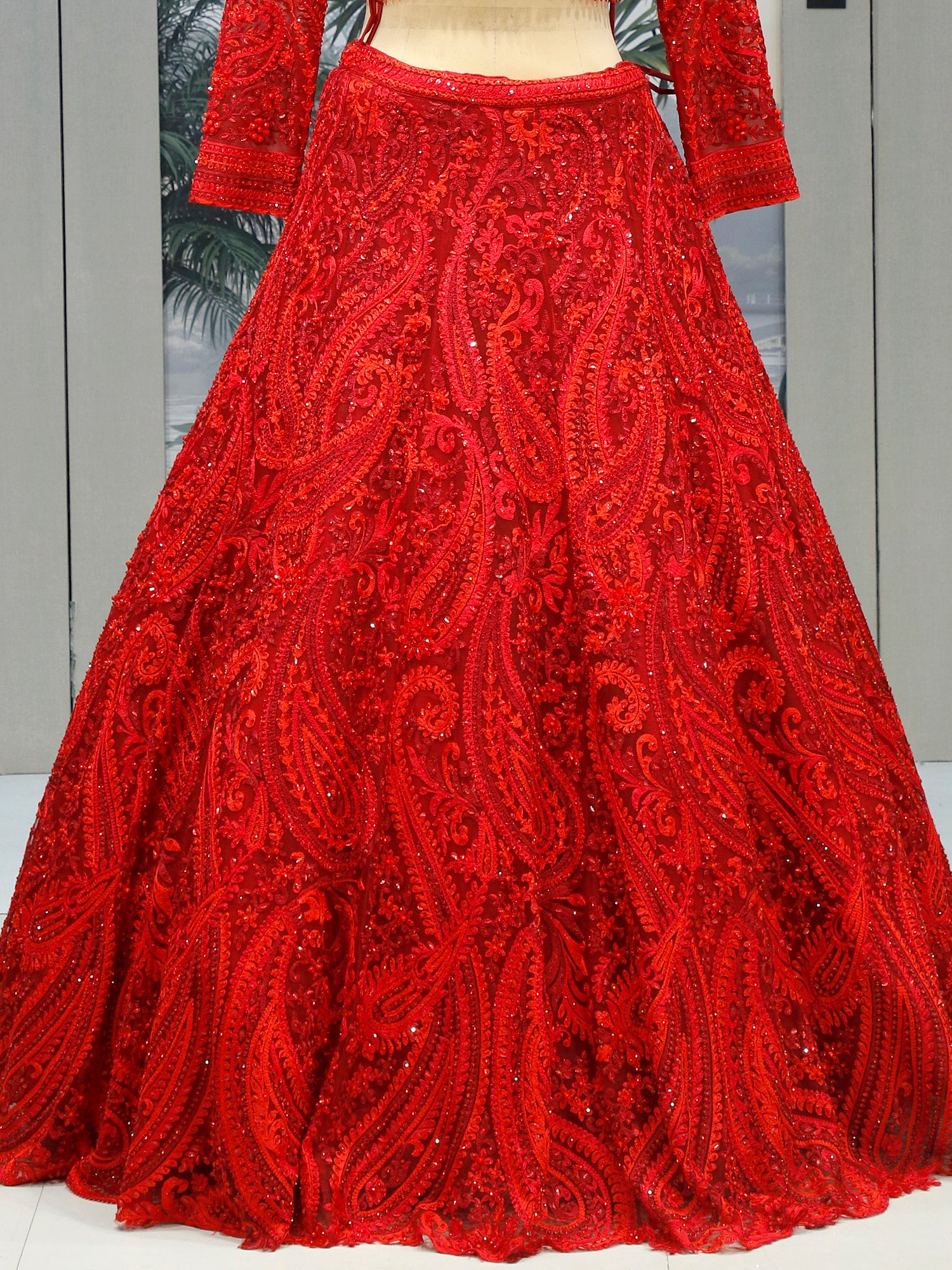 Blood Red Majesty Bollywood Lehenga With Jarkan & Pearl Sequence