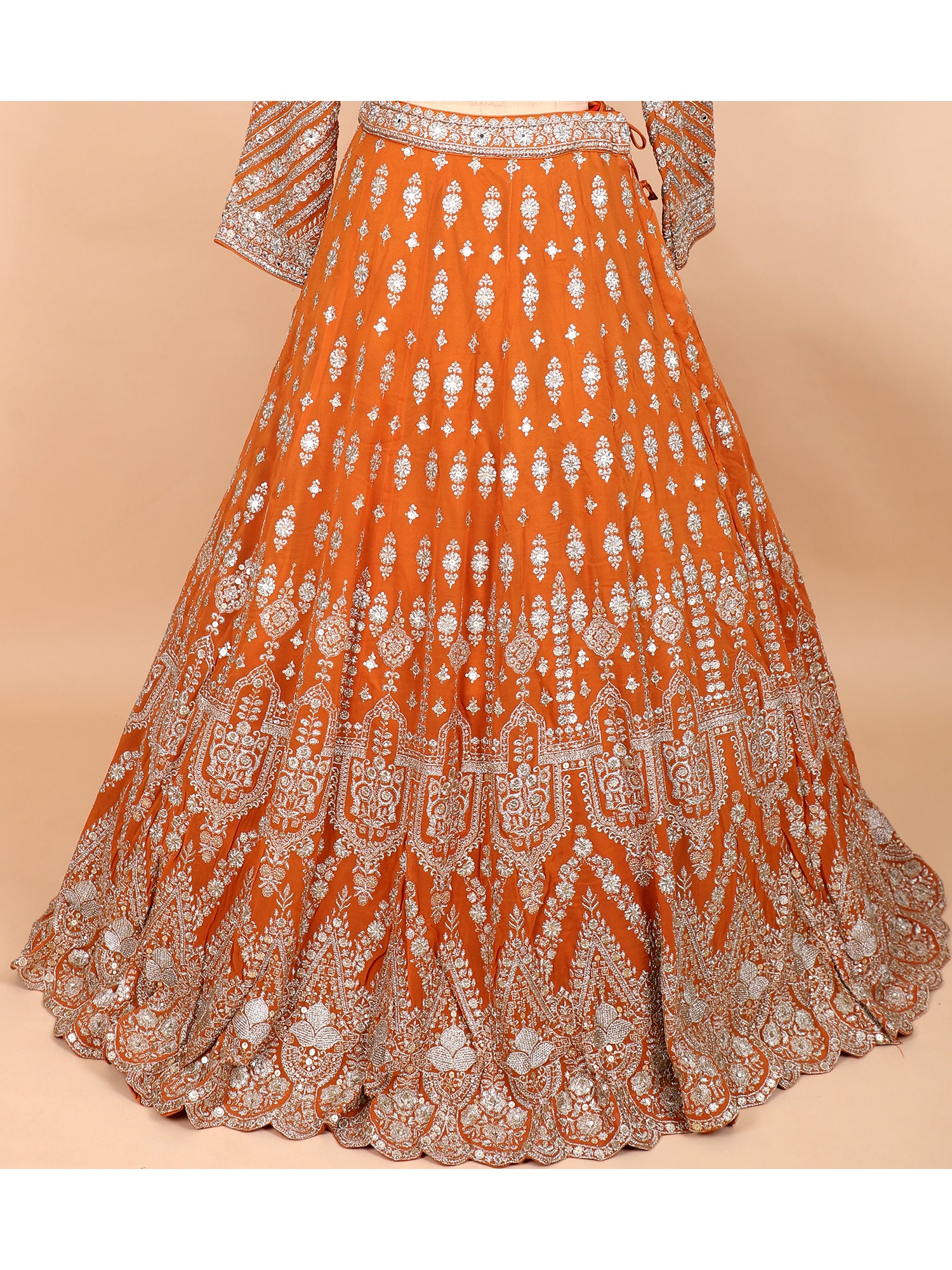 Orange Thread And Sequin Embroidered Lehenga Set