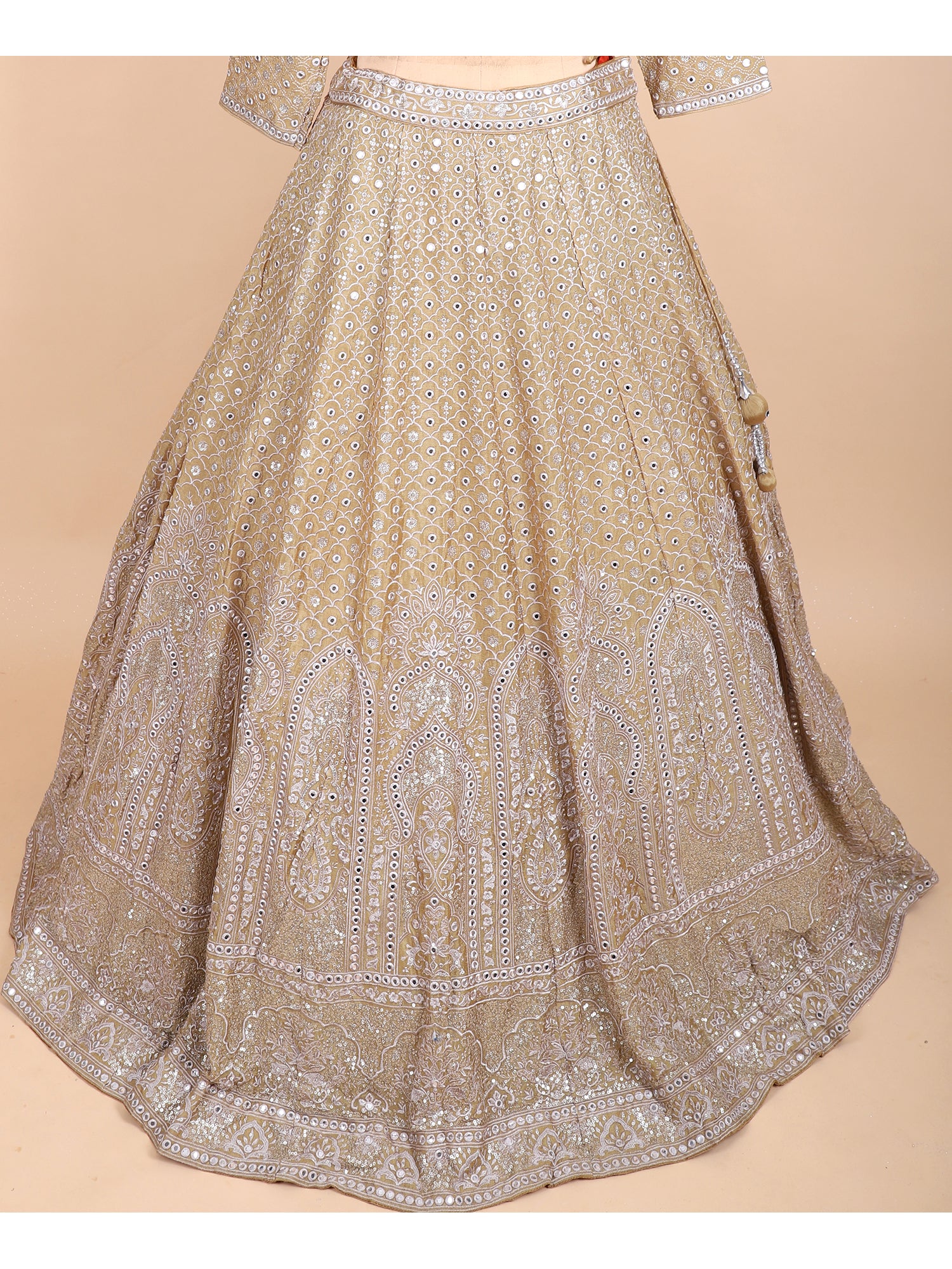 Sandy Whisper Light Chickoo Threadwork Lehenga