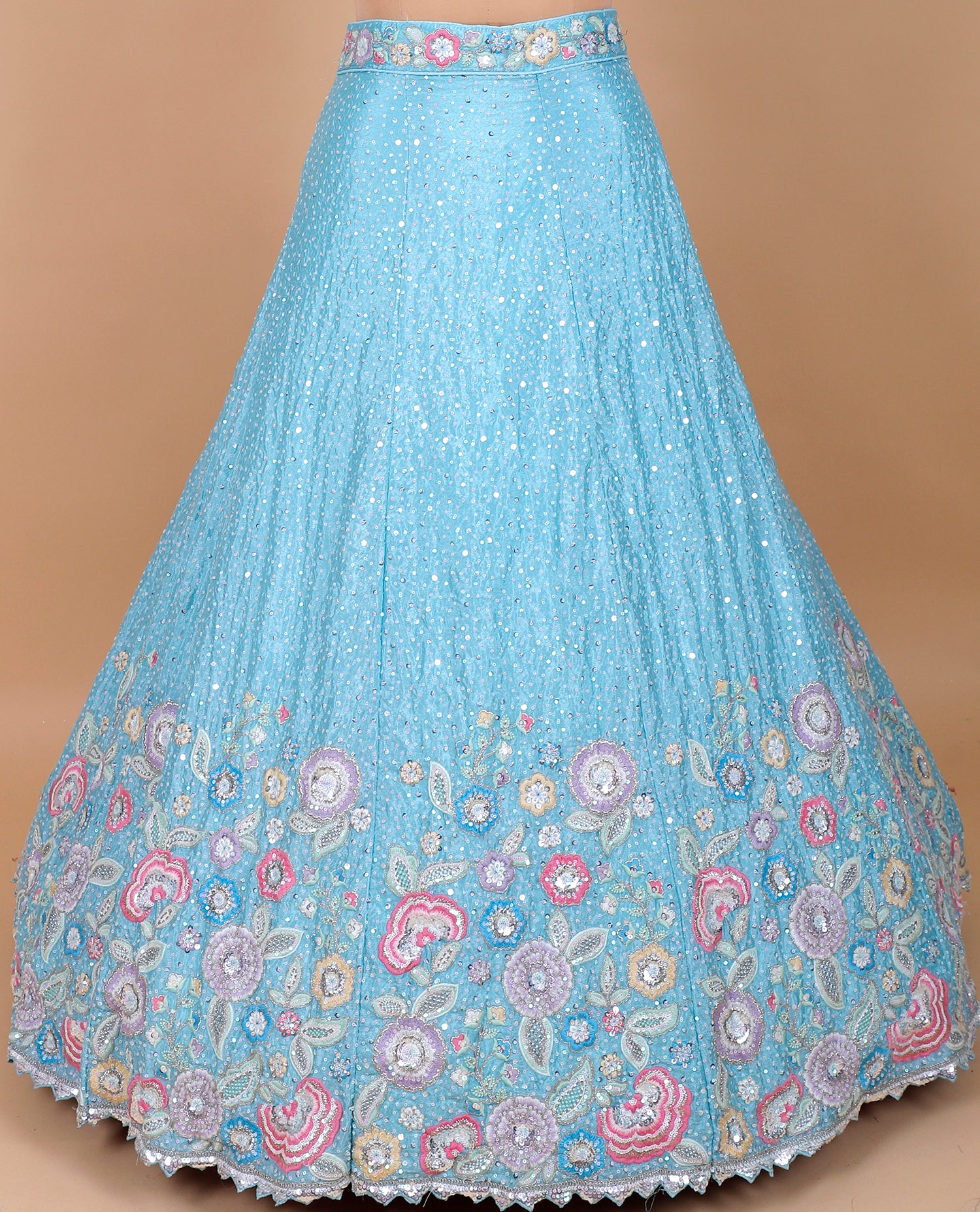 Sky Blue Chinon Lehenga With Thread