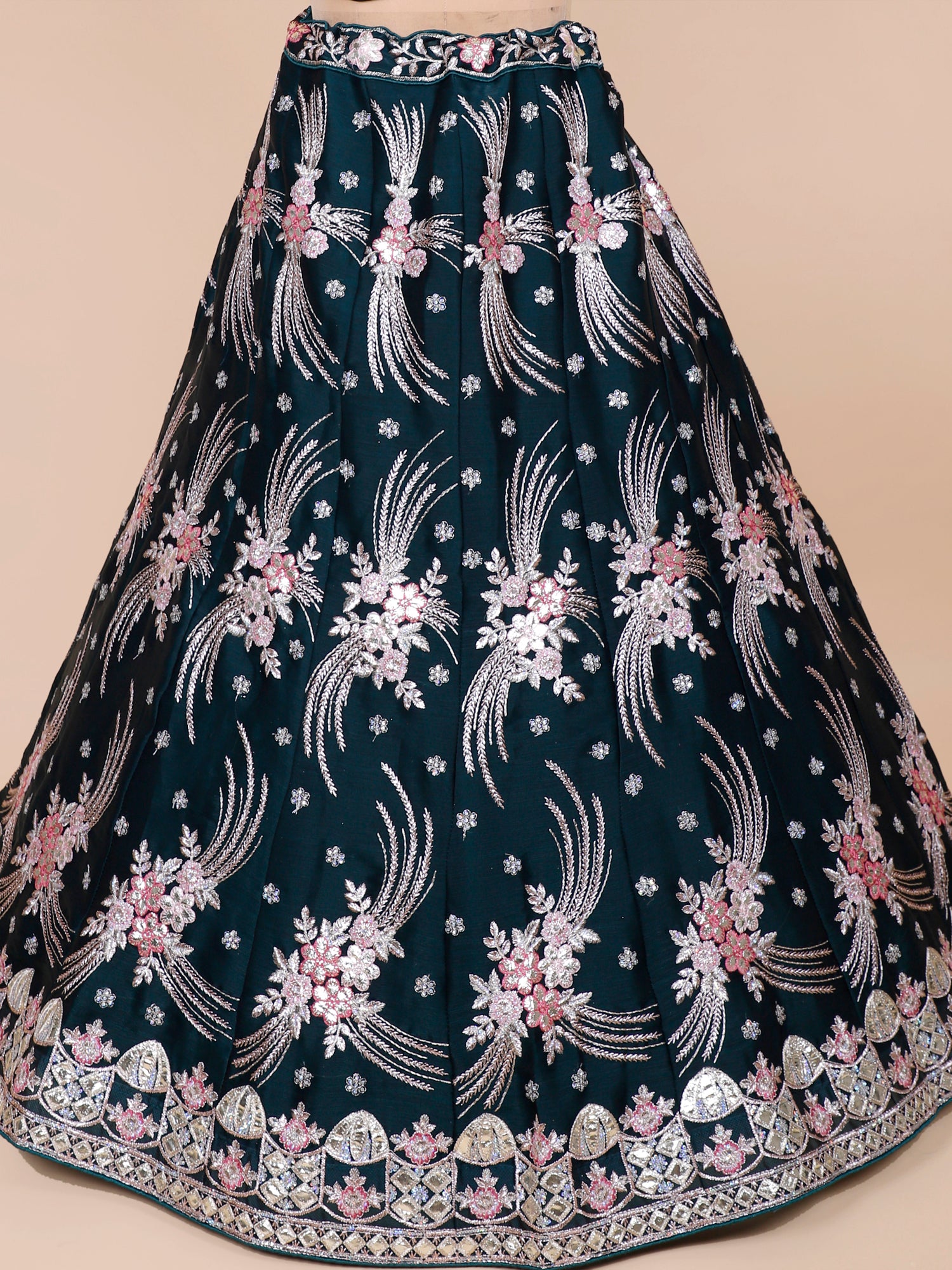 Indigo Silk Multi Thread Jarkan Diamond Lehenga