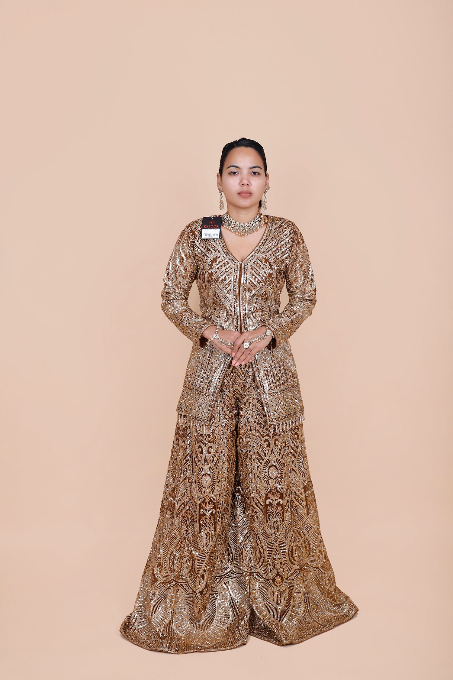 Copper Gold Indo-Western Net Lehenga