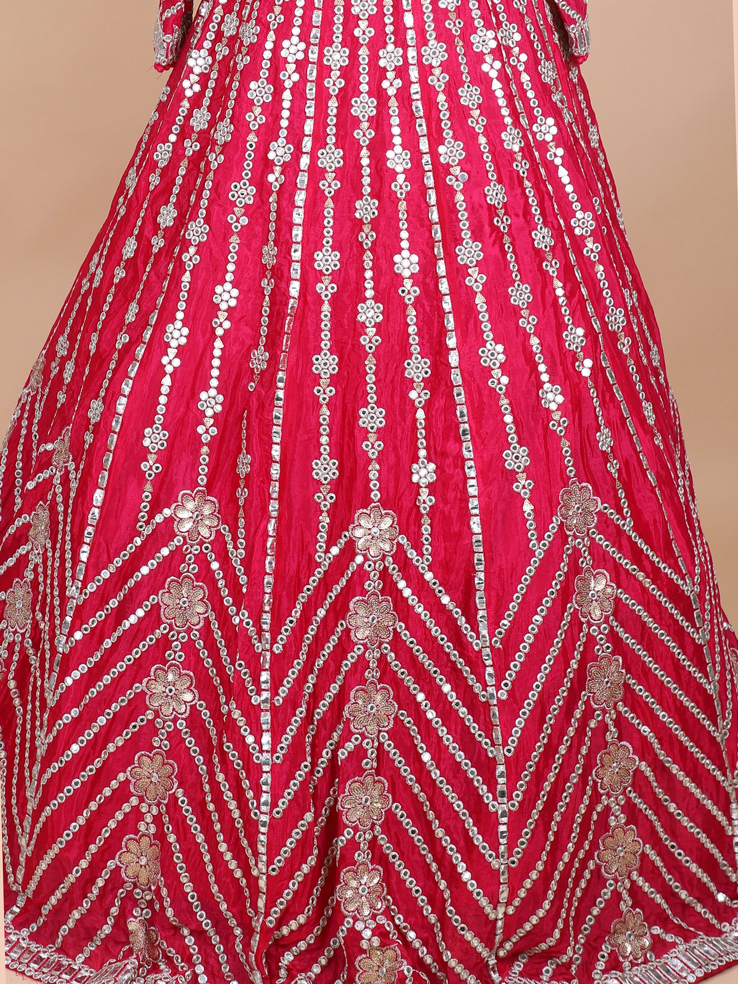 Blush Pink Bridal Lehenga With Mirror Detailing
