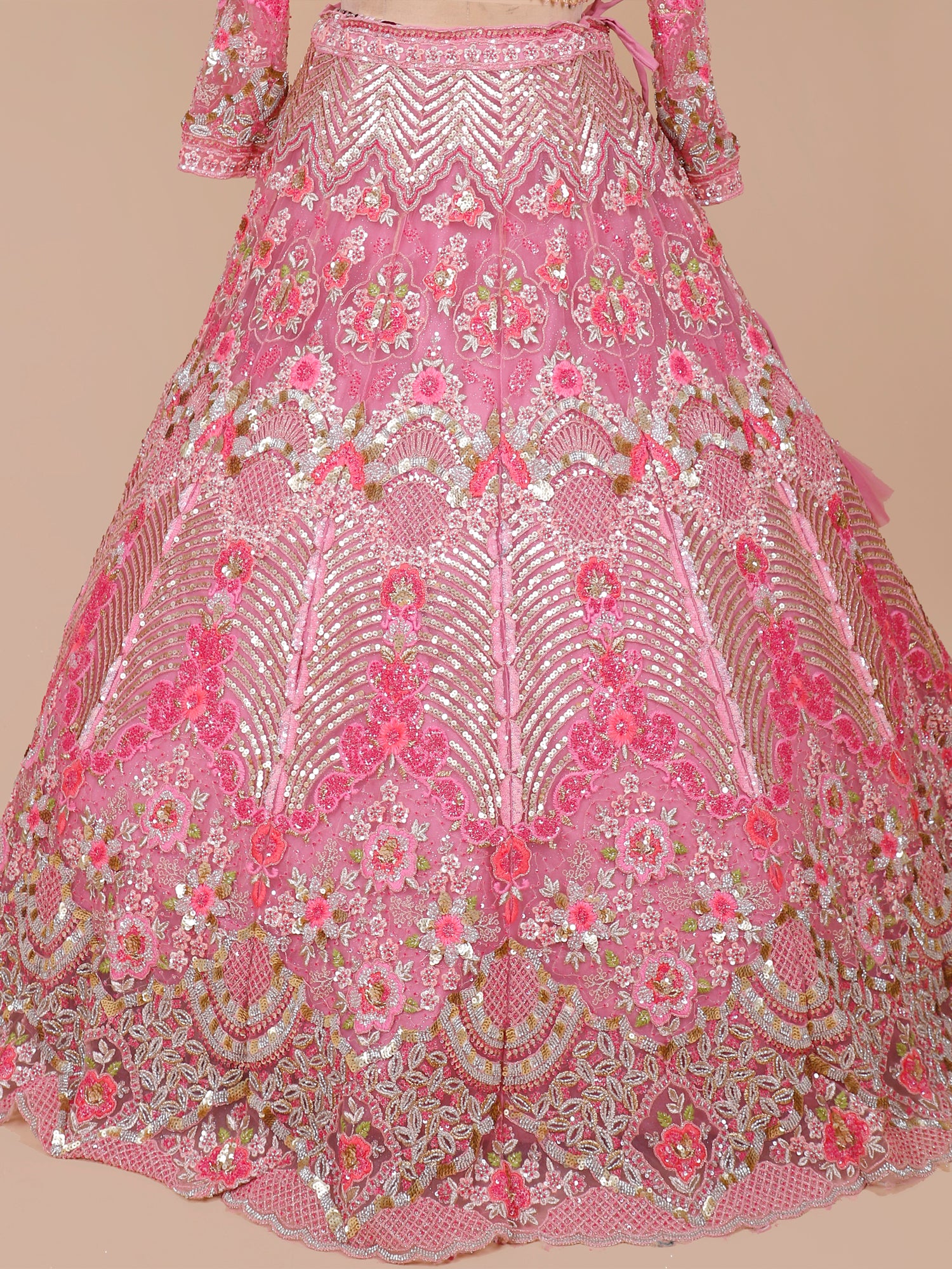 Pink Prism Heavywork Jarkan Beads Lehenga