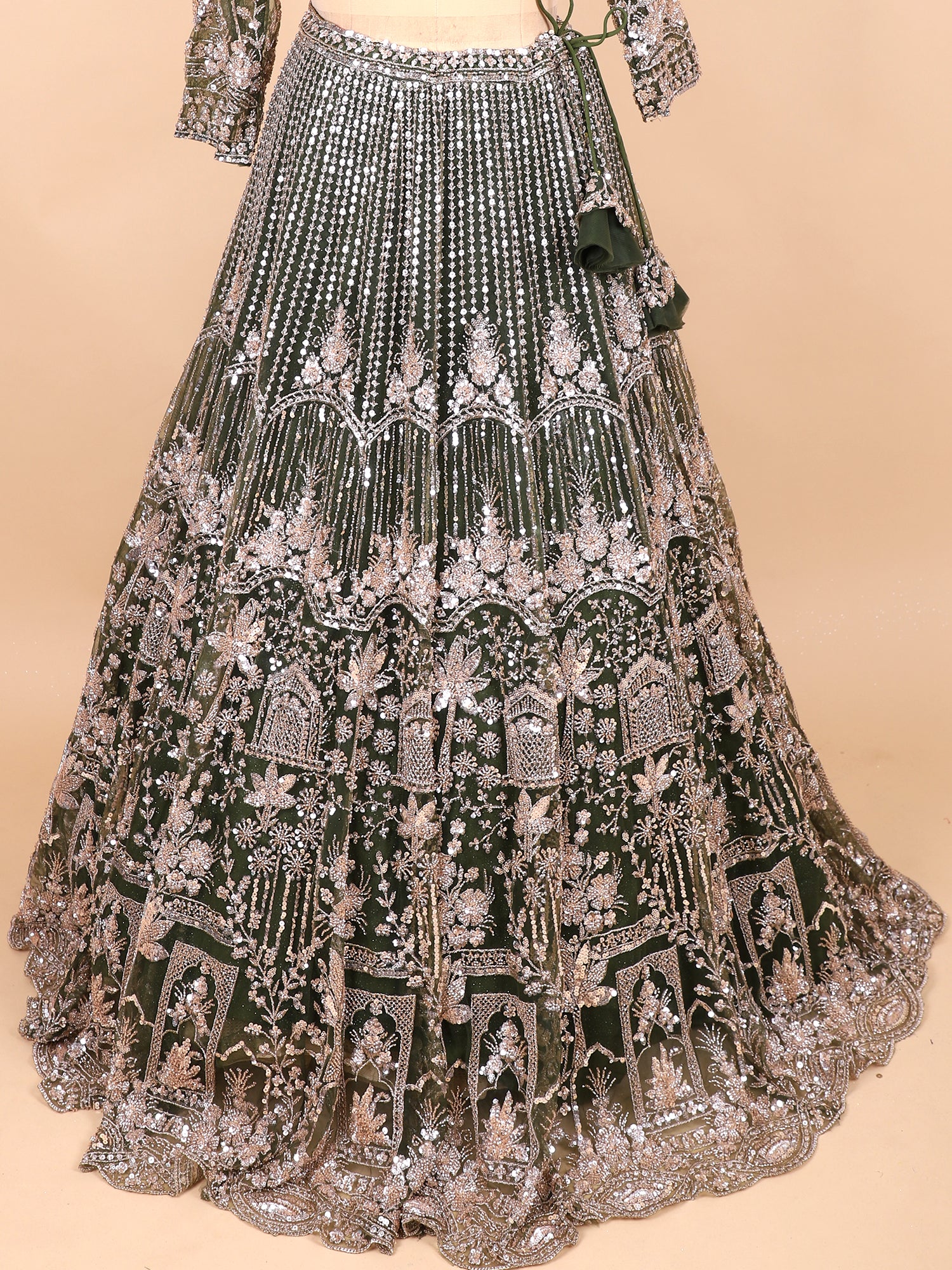Emerald Aura Mehendi Green Glasscut Handwork Lehenga