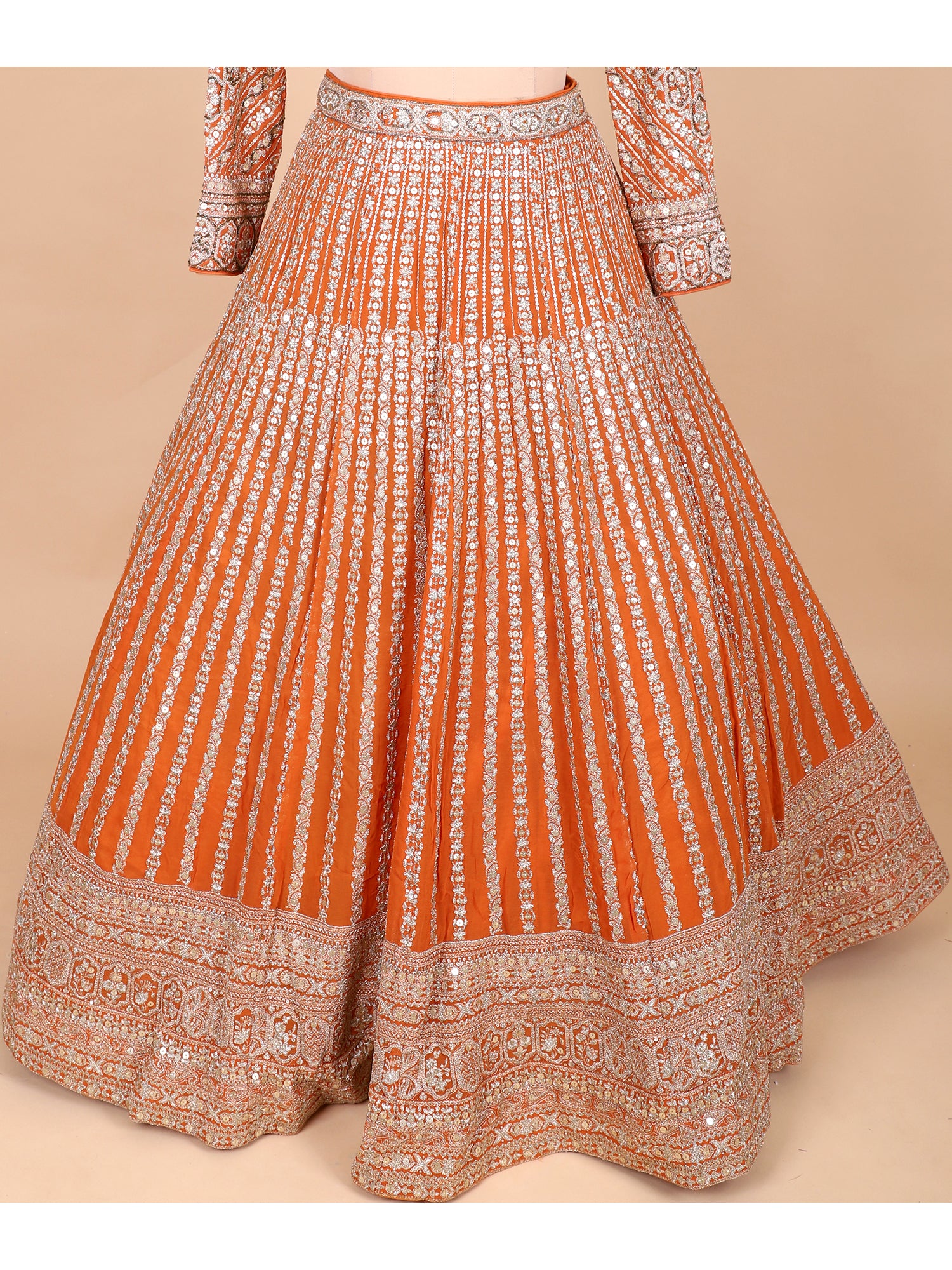 Bright Orange Handcrafted Lehenga Ensemble