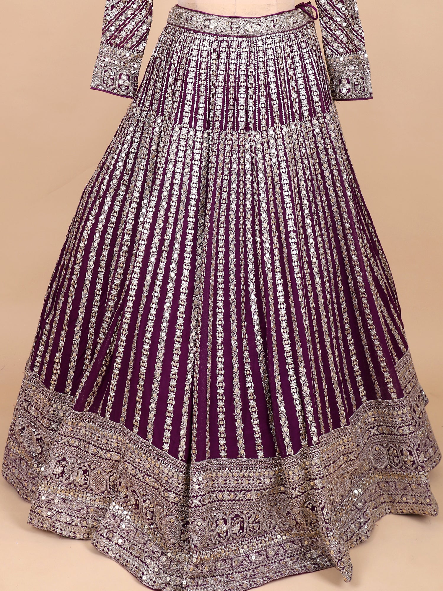 Rich Dark Maroon Thread Work Lehenga Ensemble