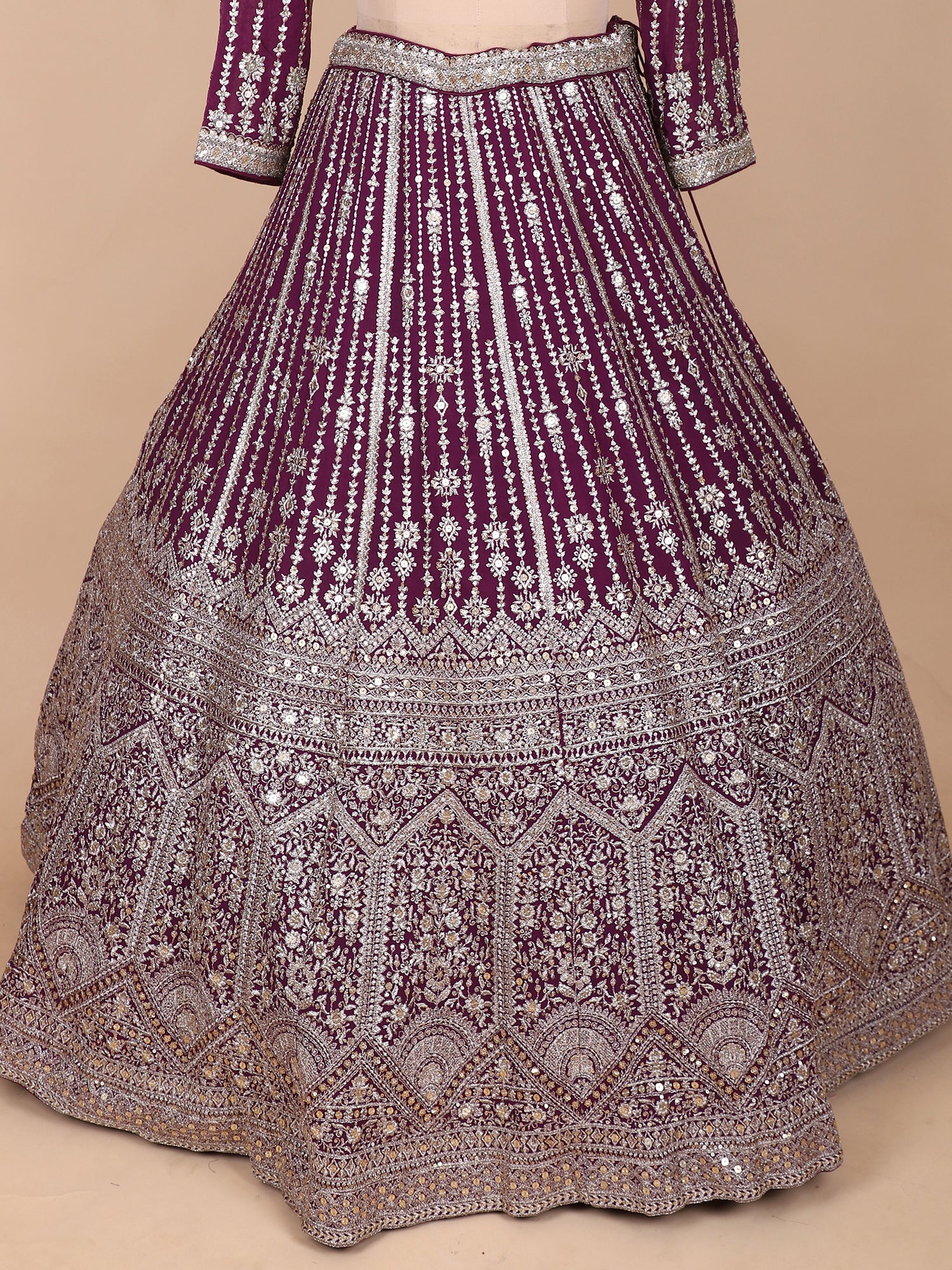 Maroon Georgette Lehenga With Jarkan Embroidery