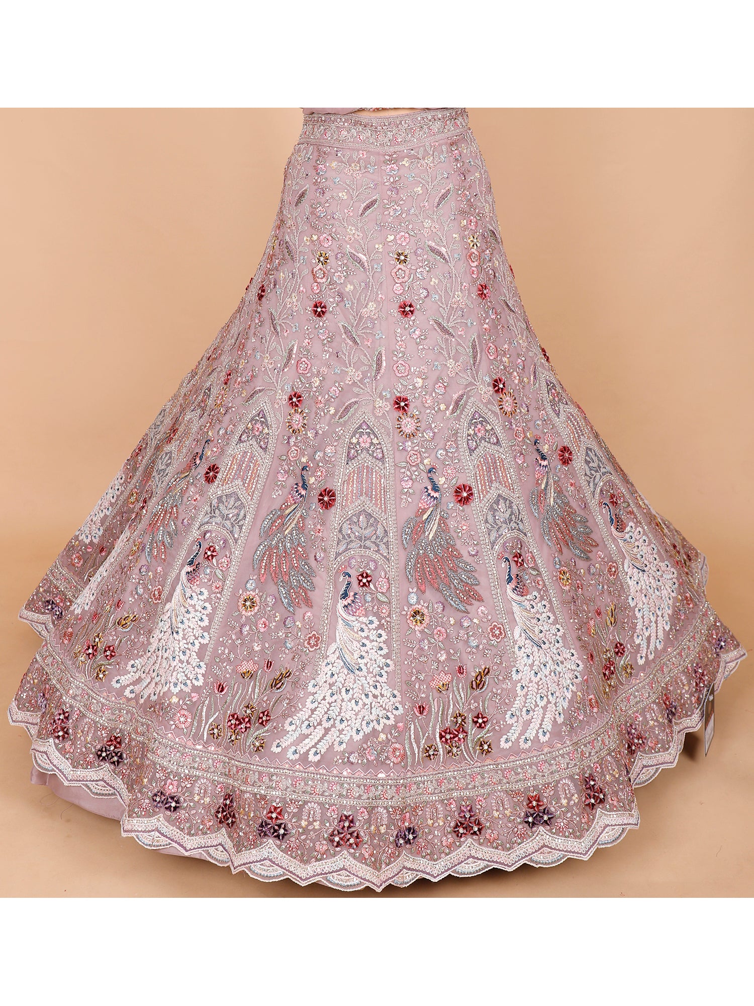Onion Pink Net Lehenga With Sequins