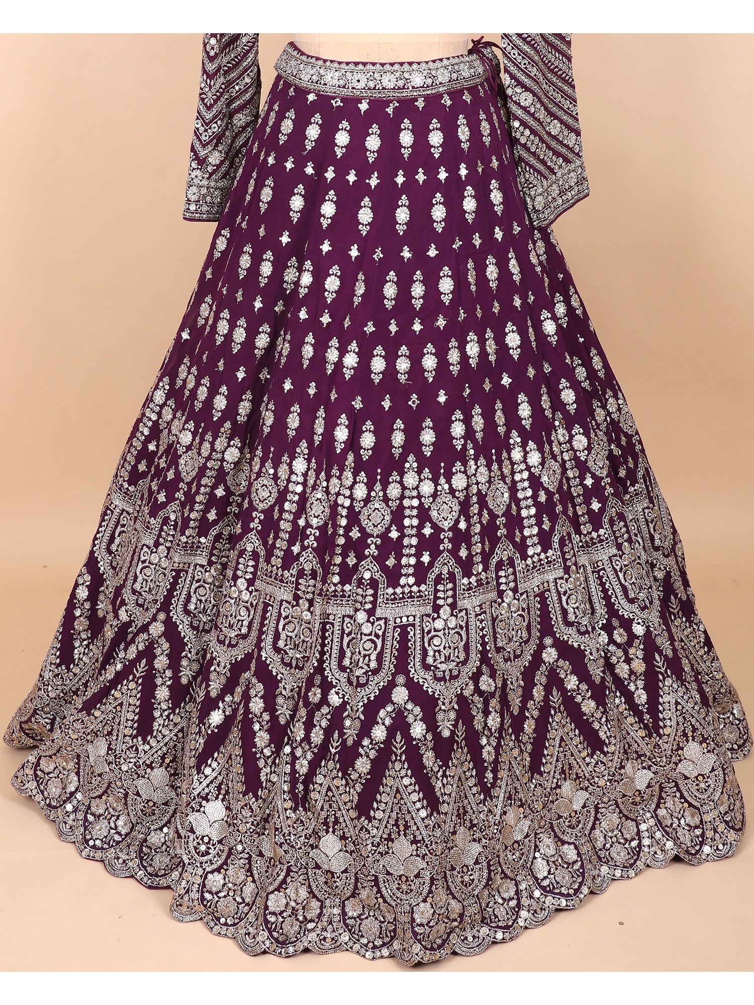 Designer Dark Maroon Lehenga With Sequins And Hand Embroidery