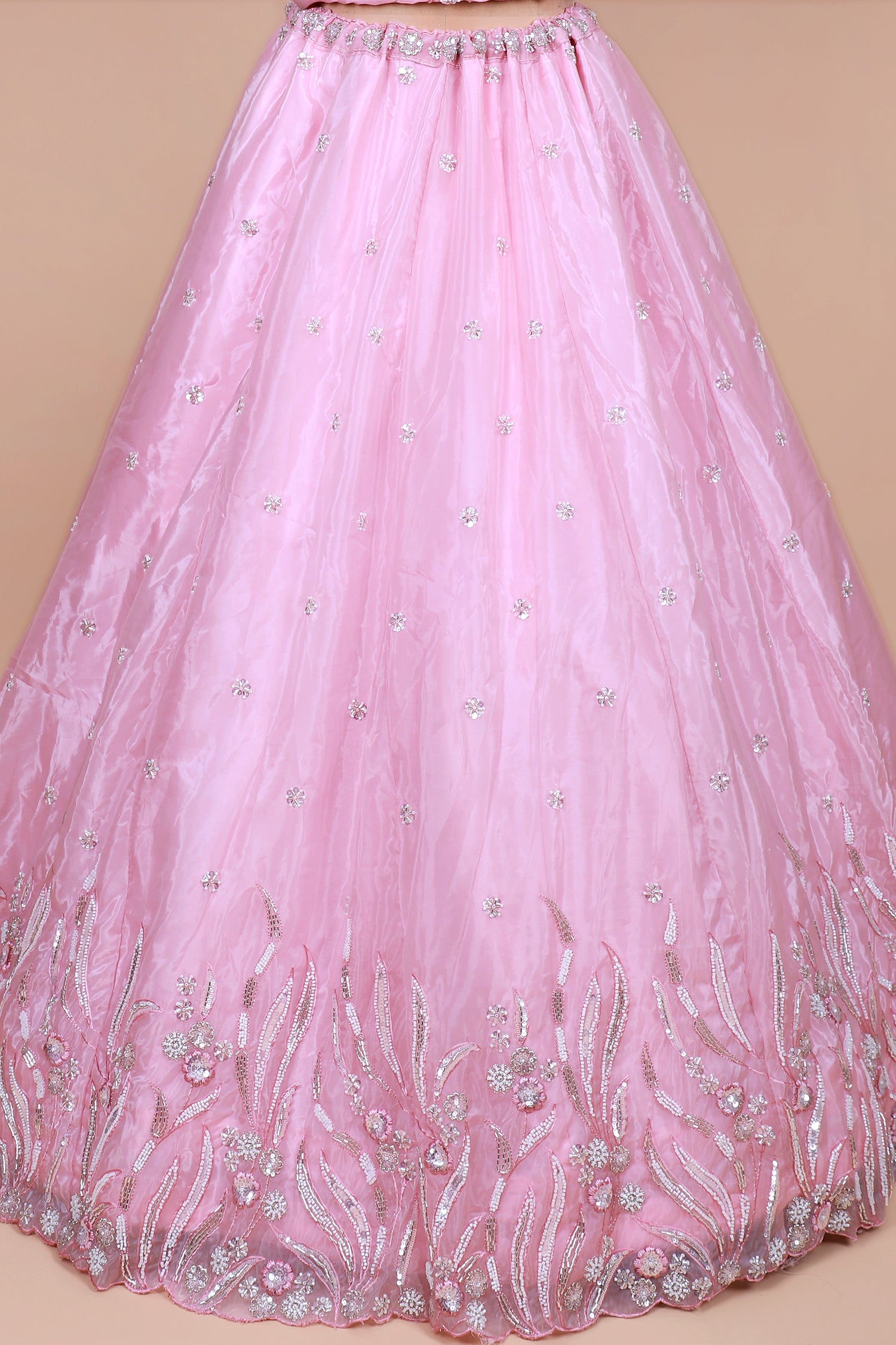Pink Net Lehenga With Sequins Embroidery
