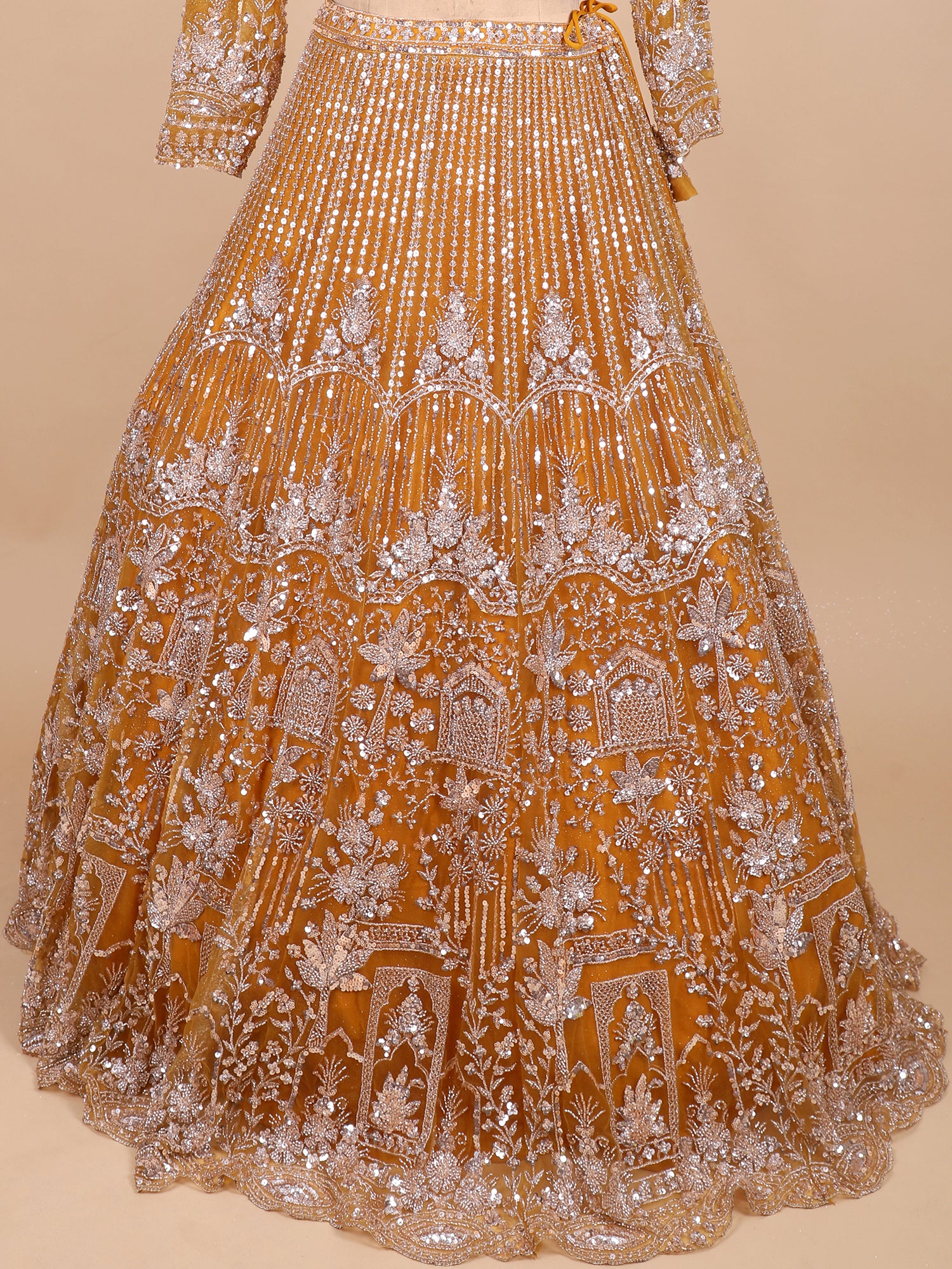 Sunlit Spice Mustard Glasscut Handwork Lehenga