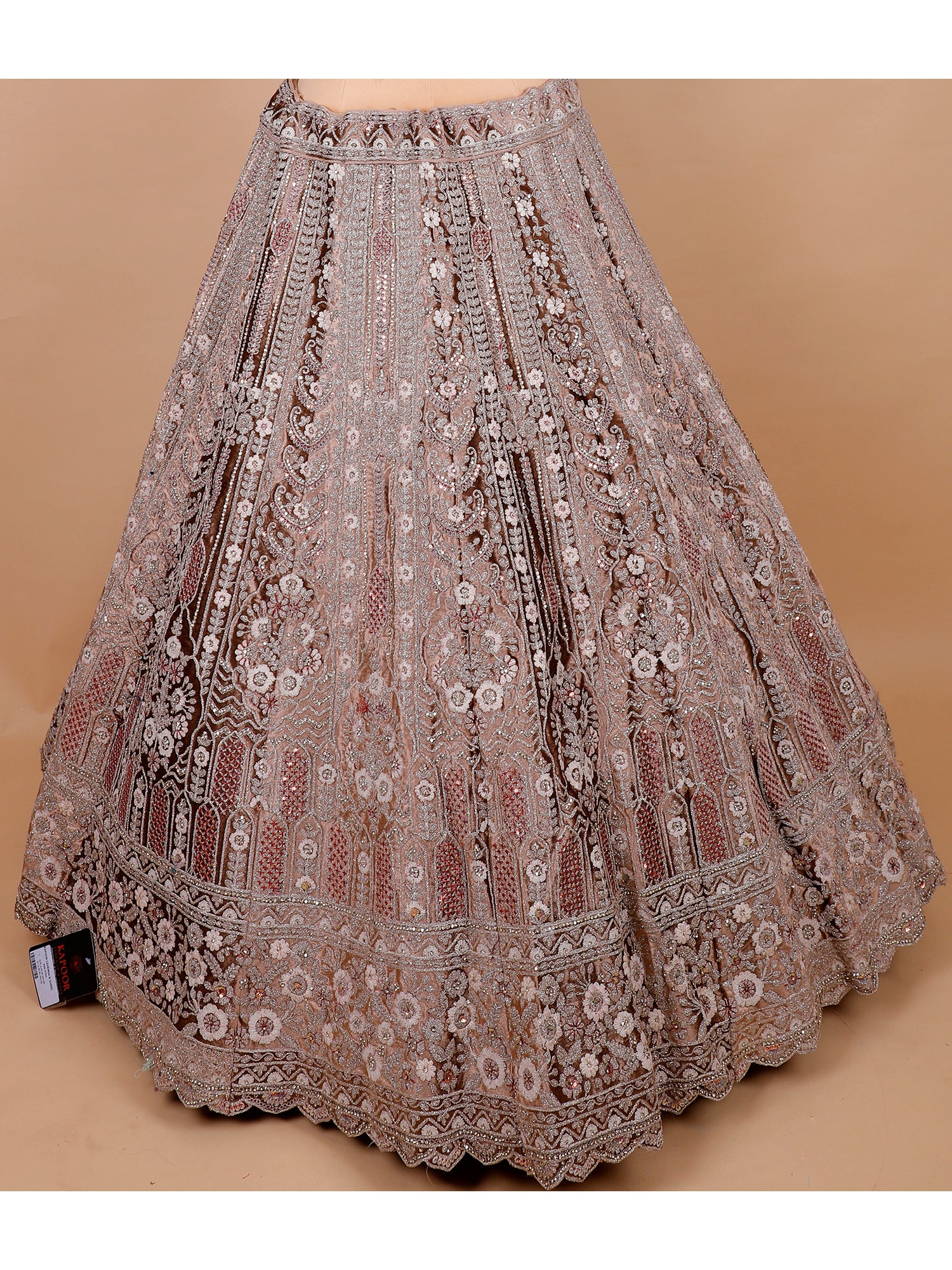 Chikoo Velvet Lehenga With Jarkan Work