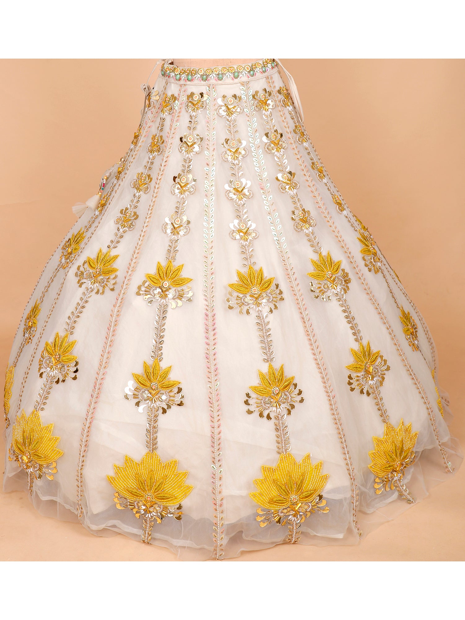 Net Appliqué Mirror Handwork Lehenga