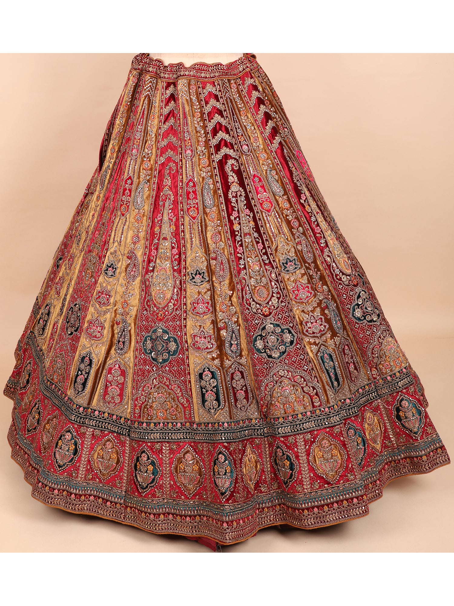 Multicolor Bridal Lehenga With Jarkan & Mirror Work
