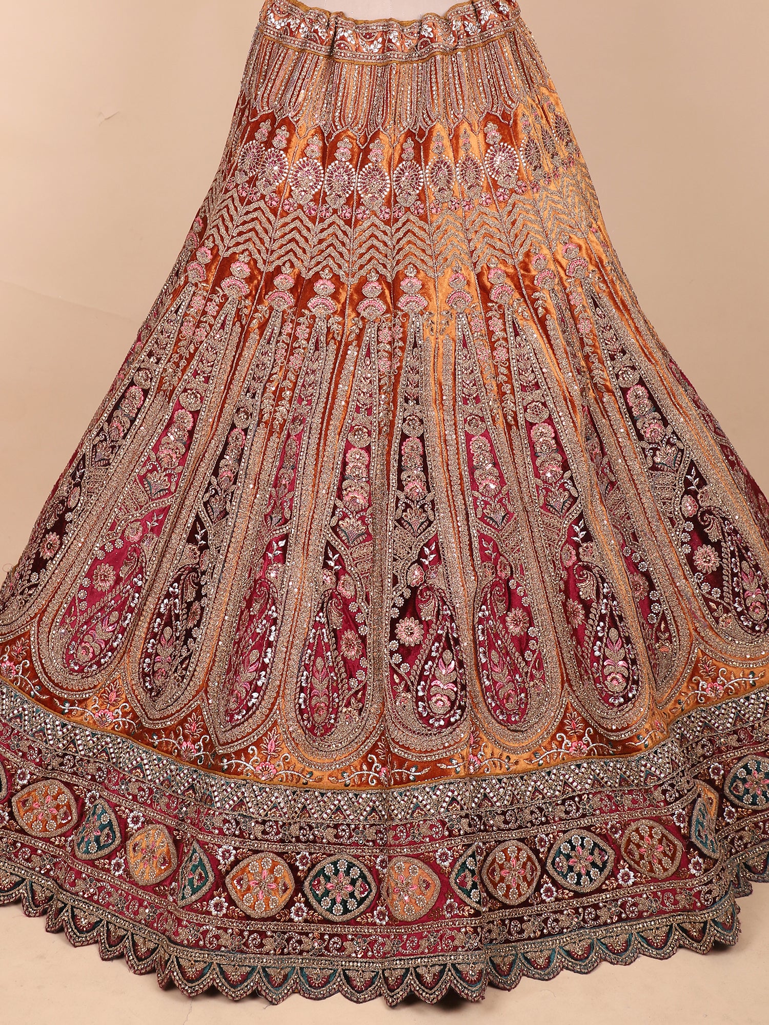 Vibrant Multi-Colour Bridal Lehenga With Embroidery
