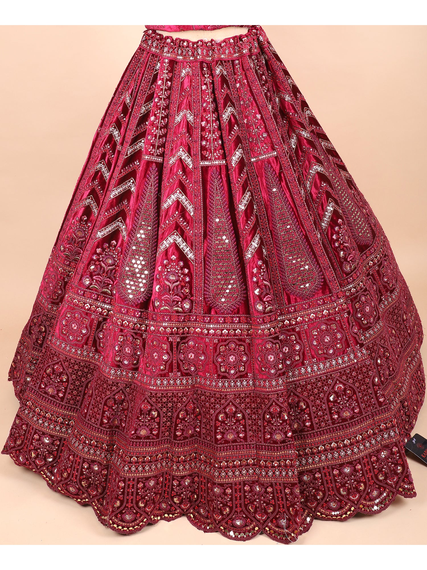 Royal Maroon Velvet Jarkan Mirror Bridal Lehenga