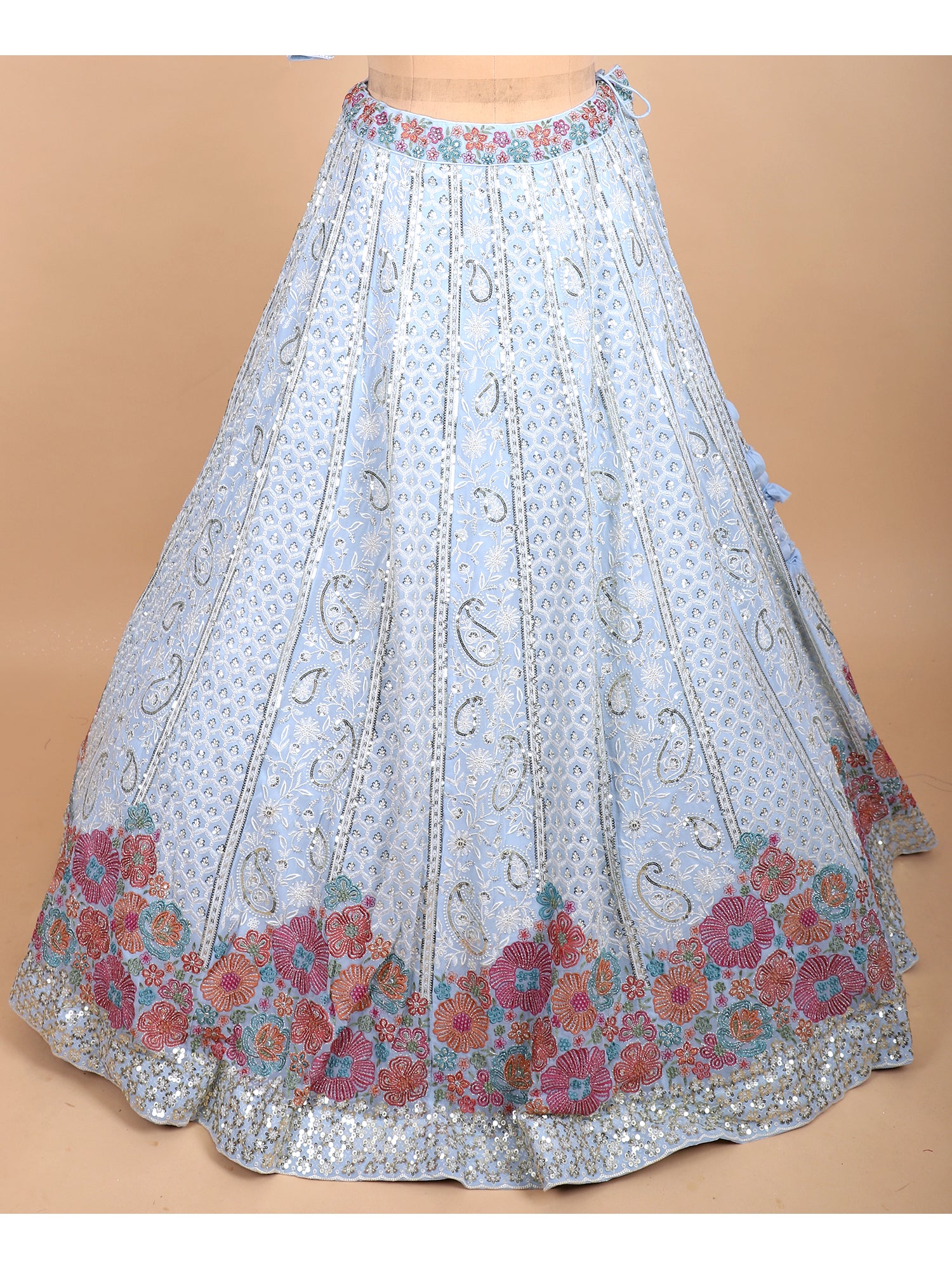 Celestial Mist Sky Powder Handworked Lehenga