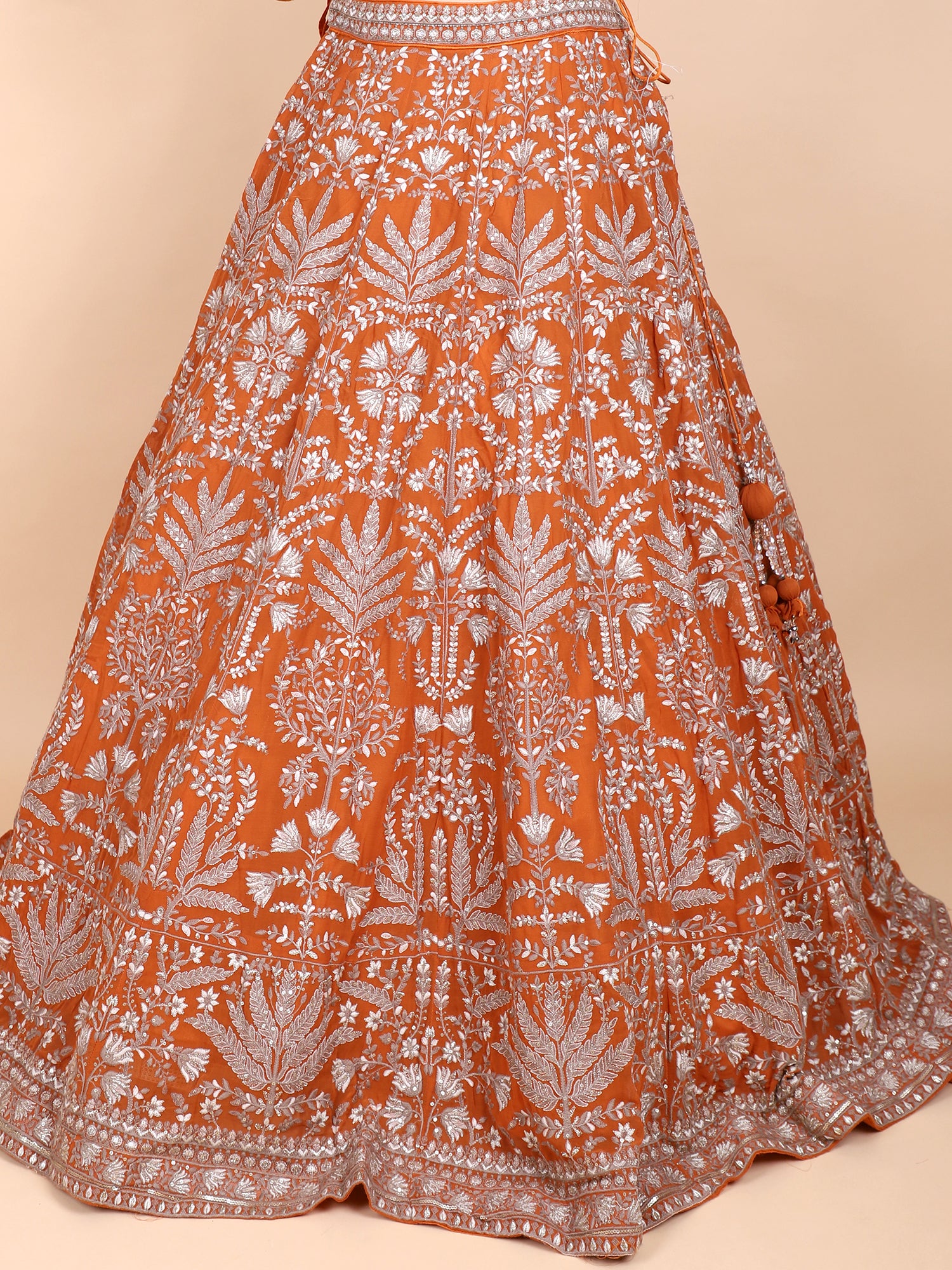 Burnt Tangerine Georgette Lehenga For Haldi Events