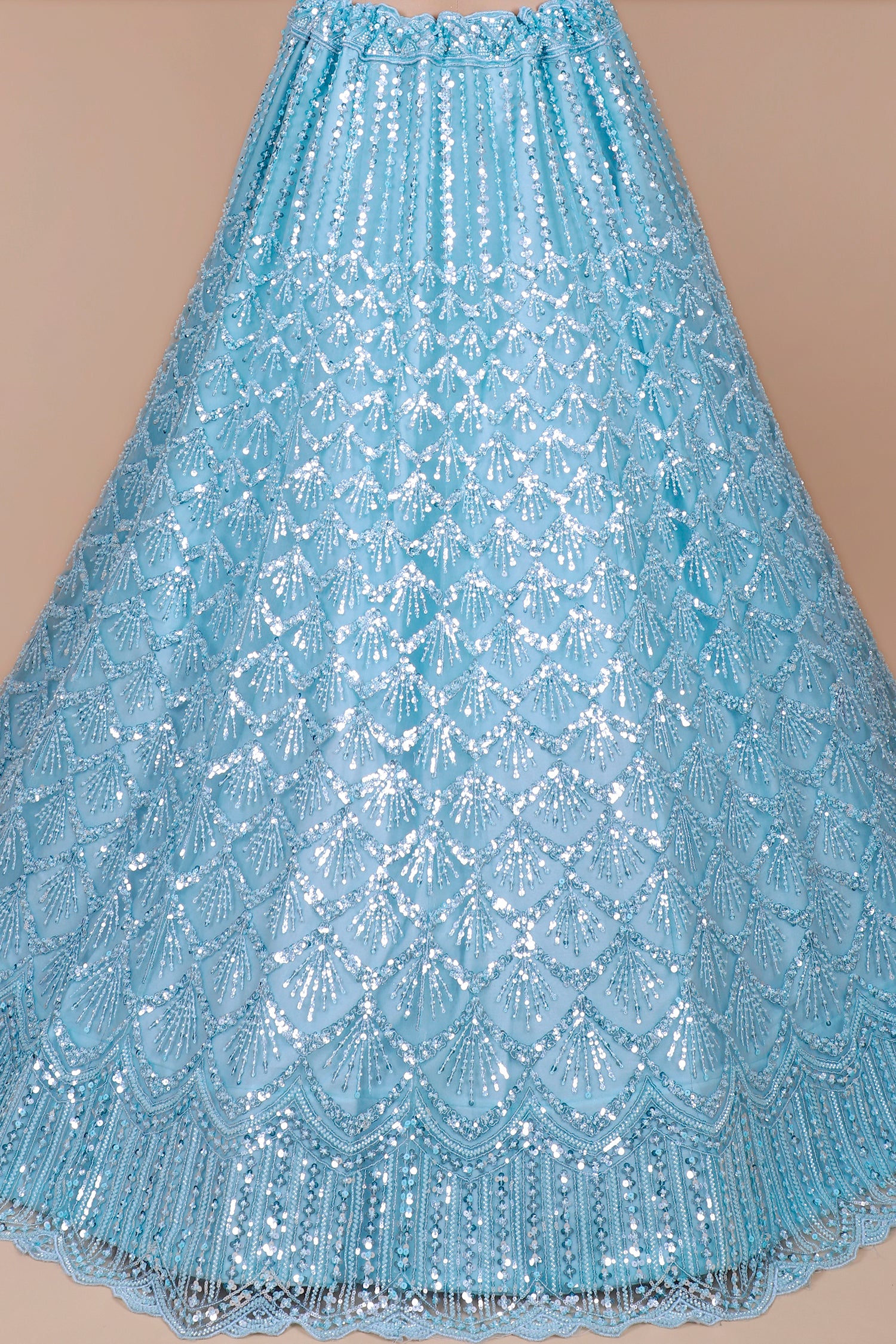 Powder Blue Net Lehenga With Sequins Work