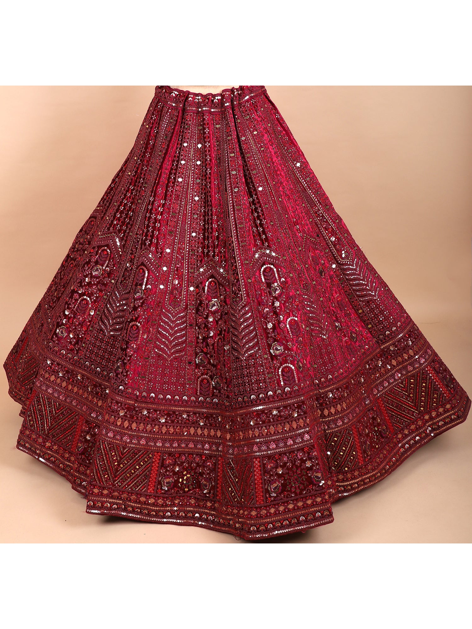 Enchanting Maroon Velvet Bridal Lehenga With Mirror Magic