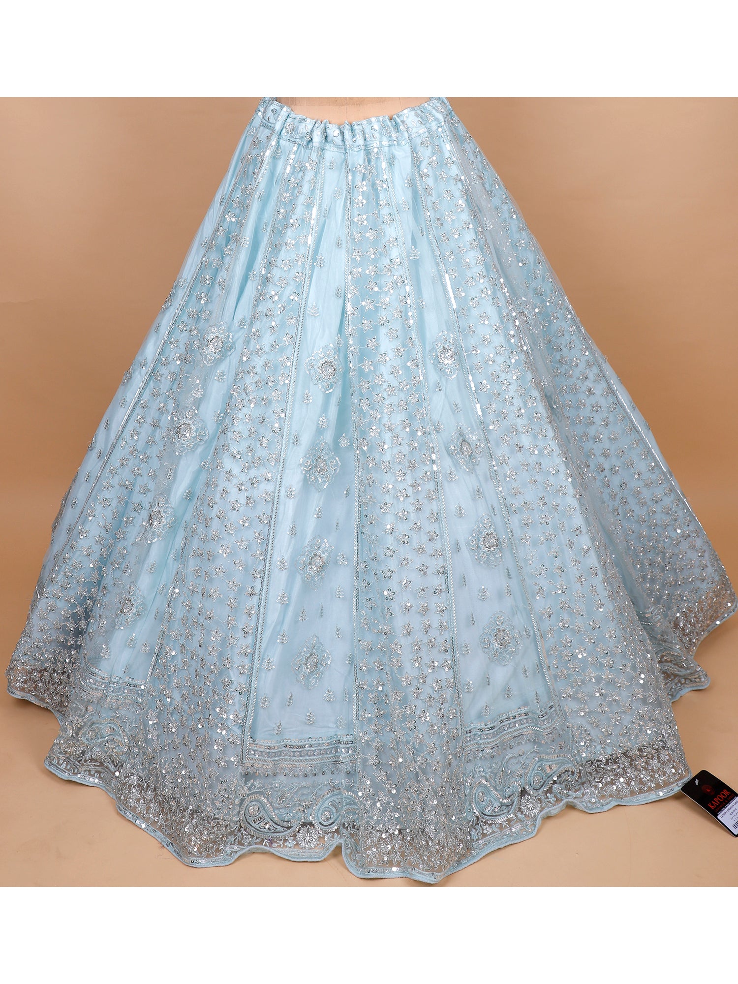 Powder Blue Net Designer Lehenga With Sequins