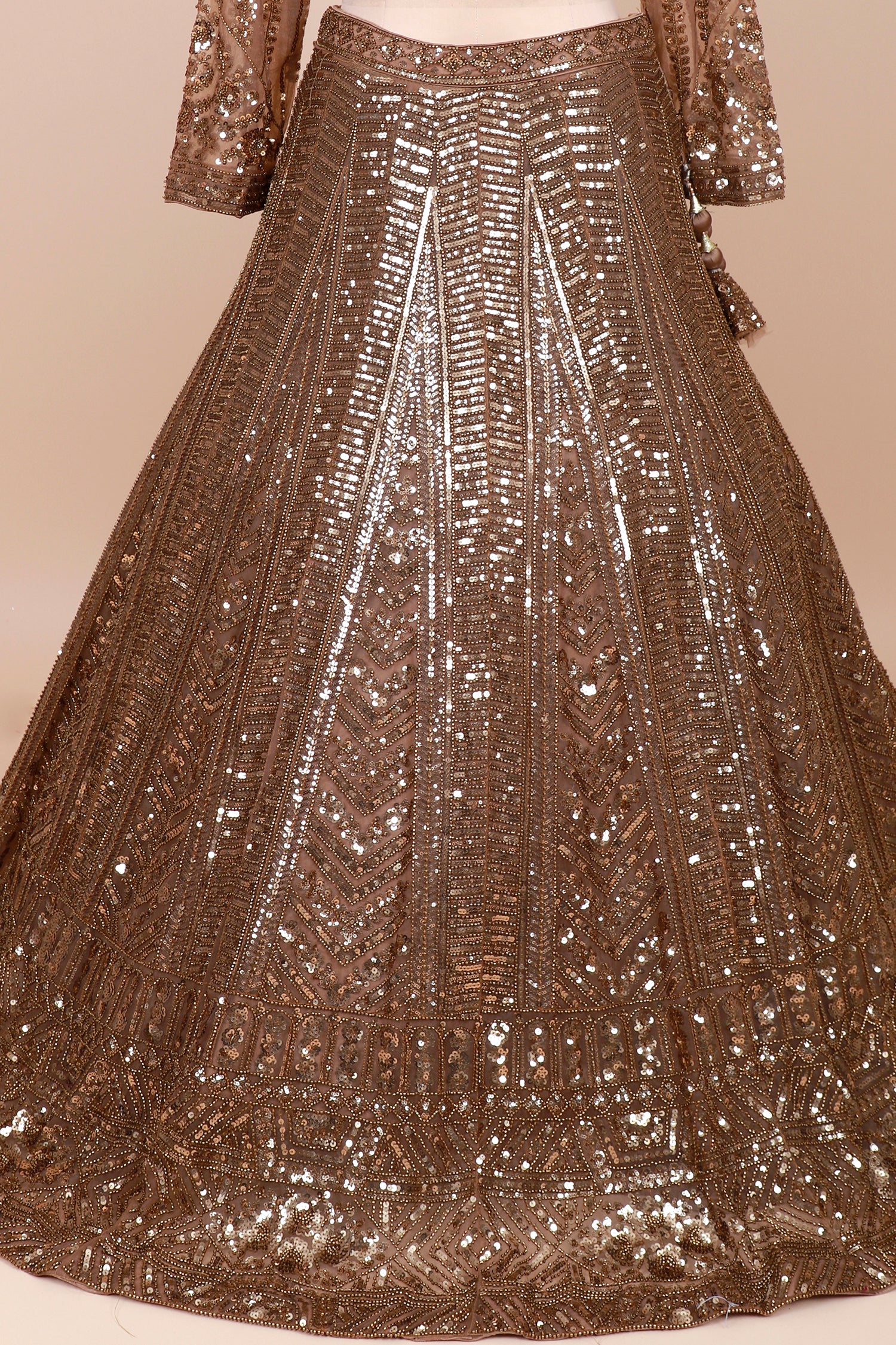 Metallic Gold Net Lehenga With Sequins