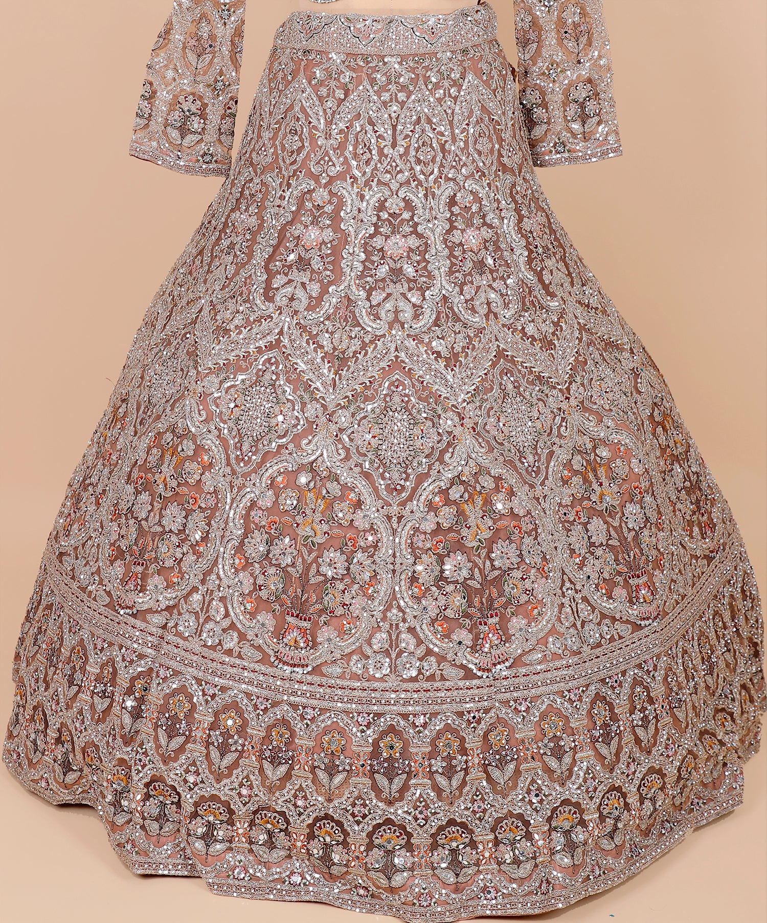 Light Brown Net Lehenga With Mirror Sequins