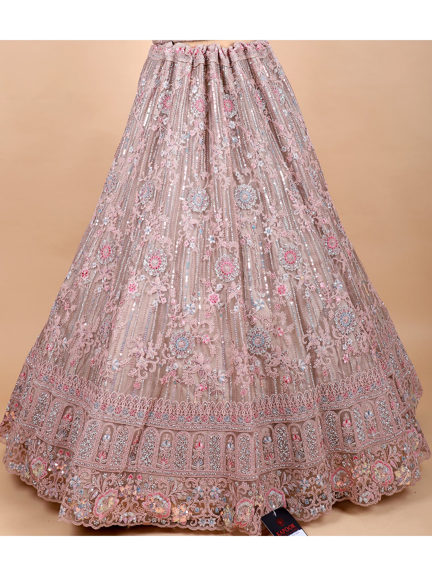 Peach Lehenga With Thread And Mirror Work
