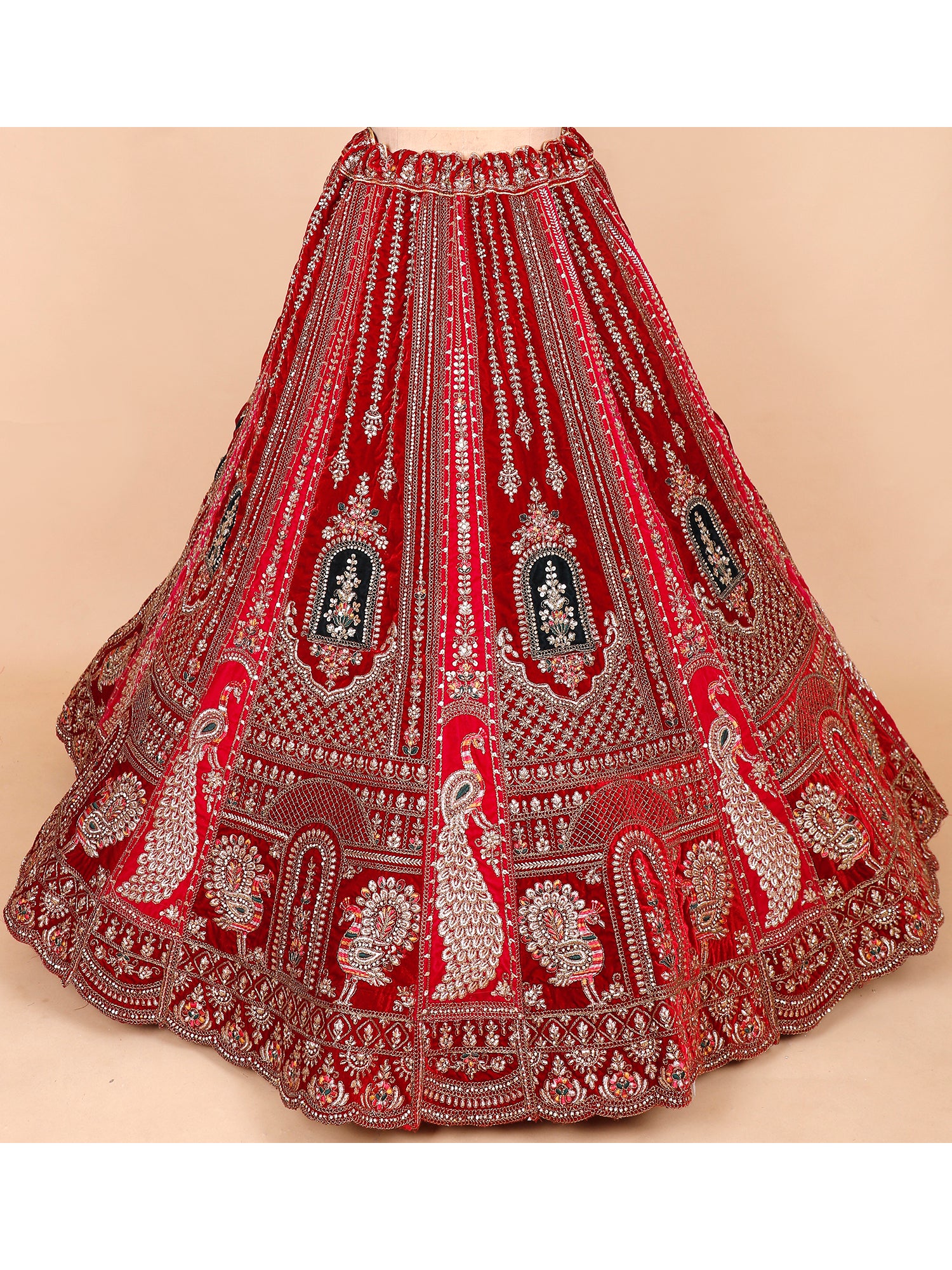 Embroidered Maroon Velvet Bridal Lehenga