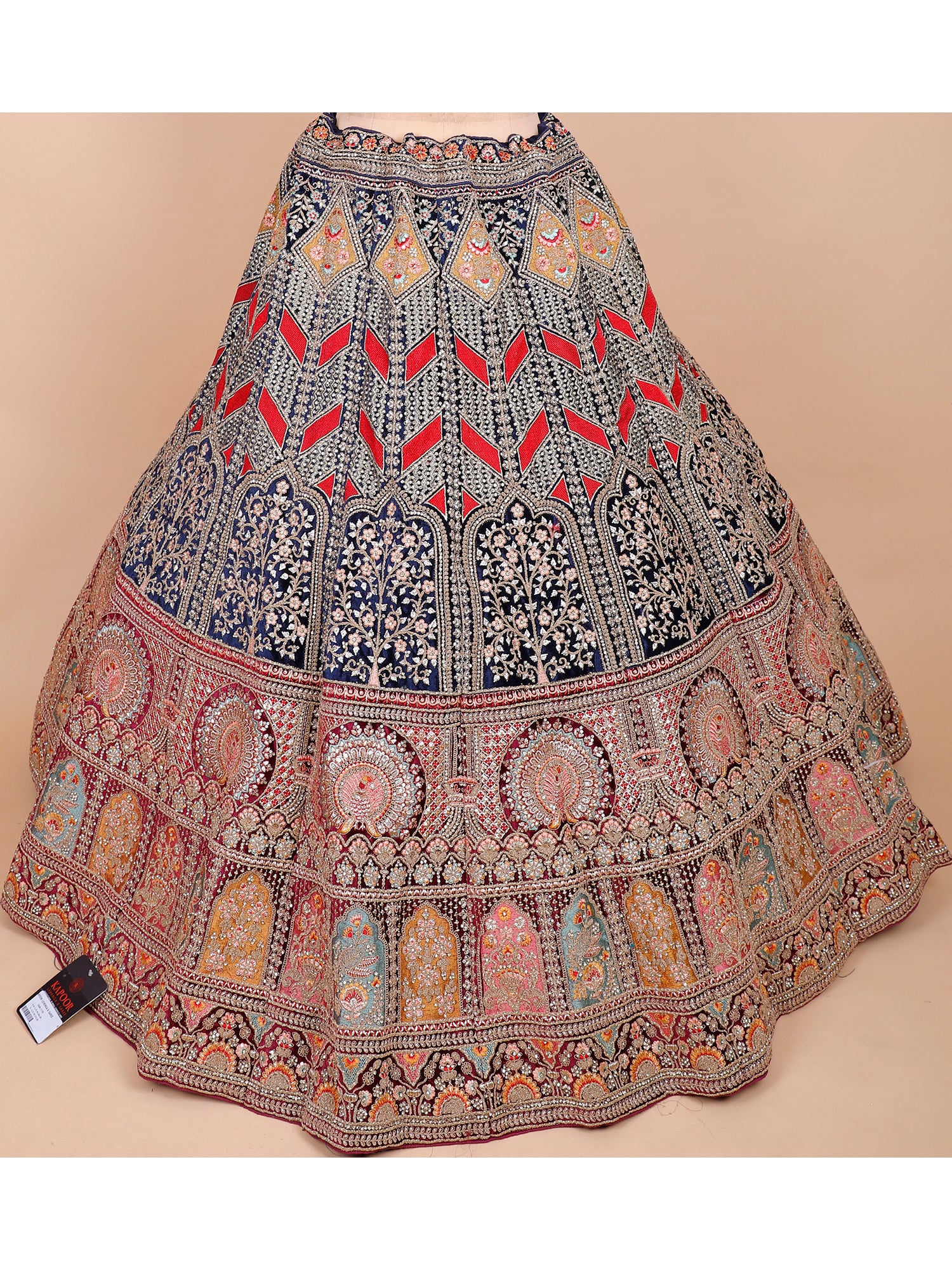 Blue Velvet Bridal Lehenga With Multi Work
